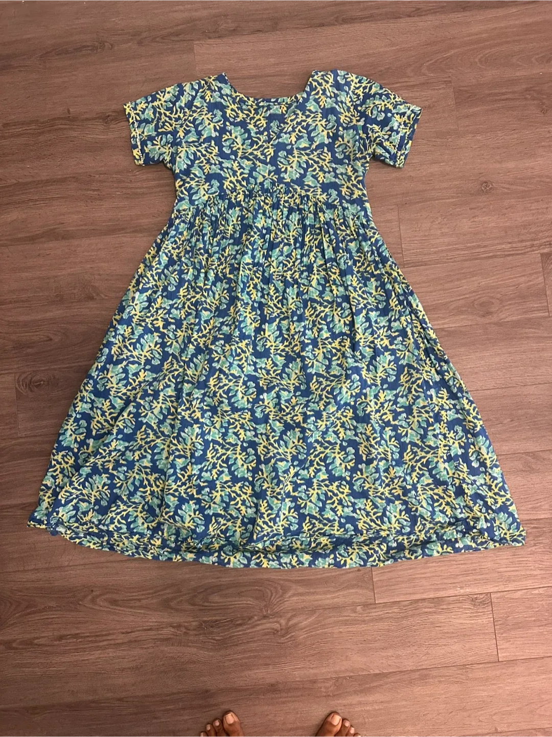 Blue & Yellow Floral Print Dress thumbnail