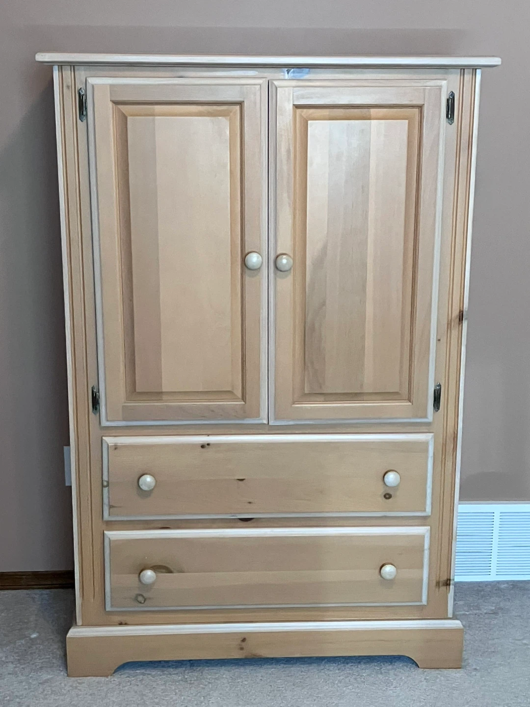Solid Pine Armoire with Drawers