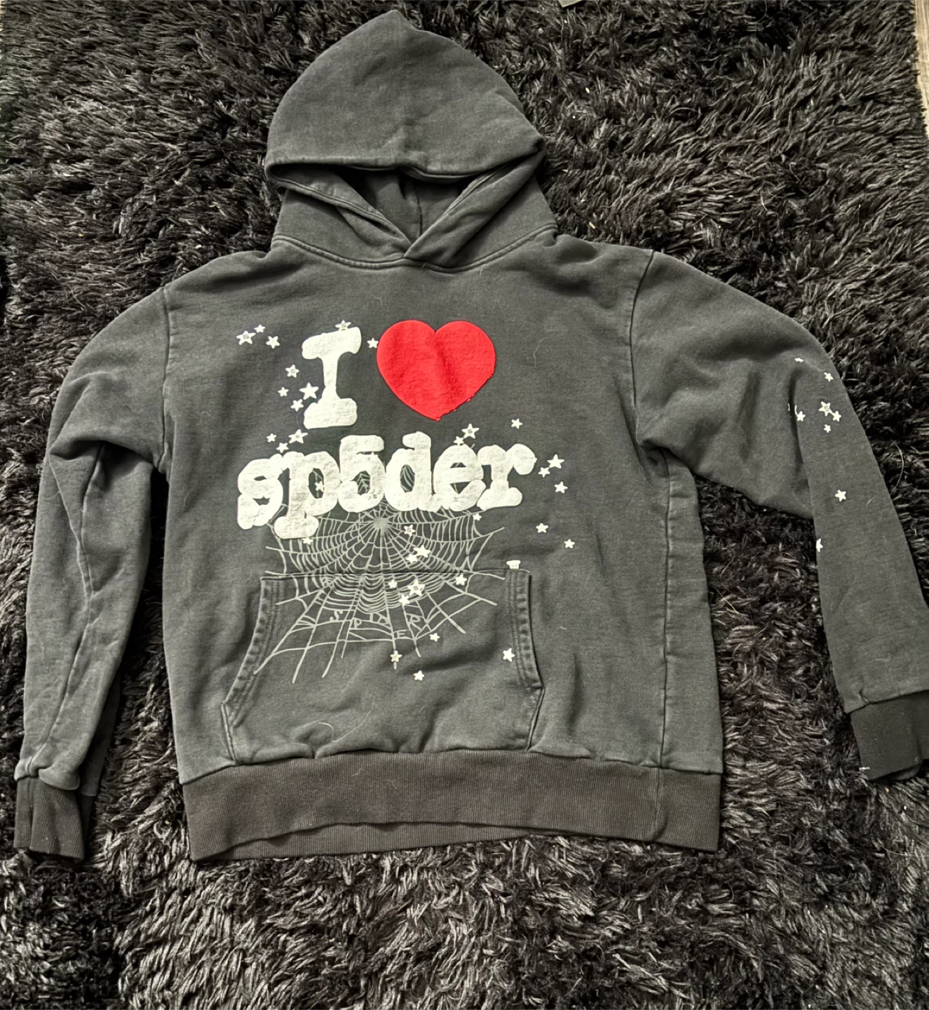 Sp5der Hoodie - Black with Red Heart