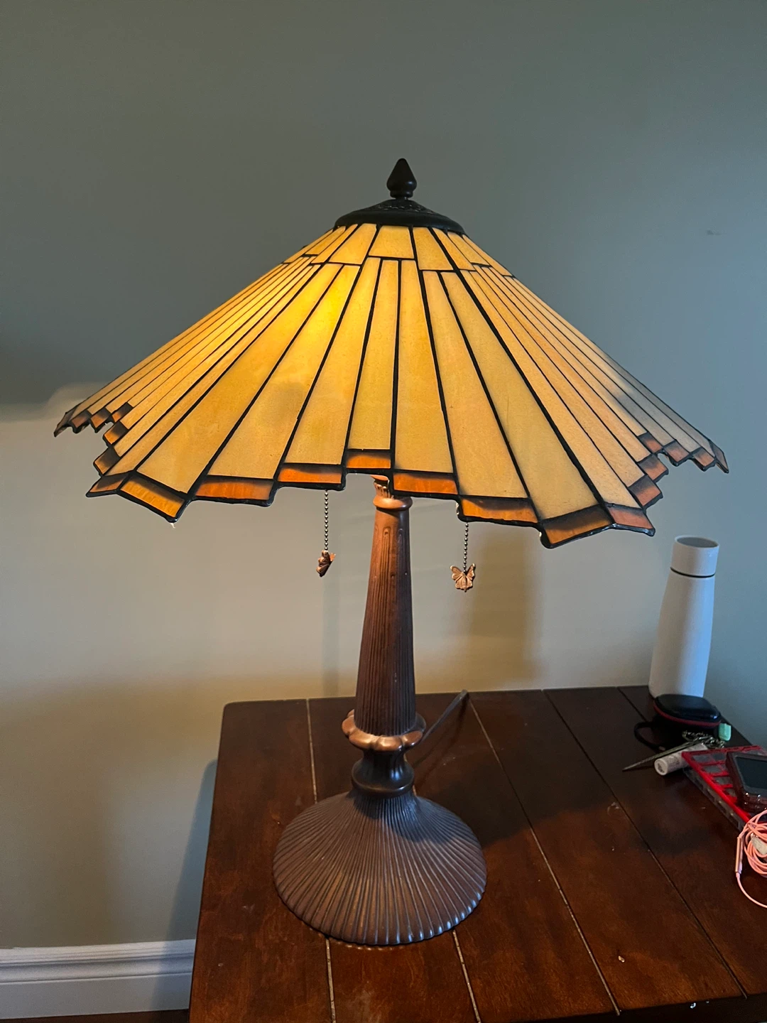2 x Vintage Stained Glass Table Lamp