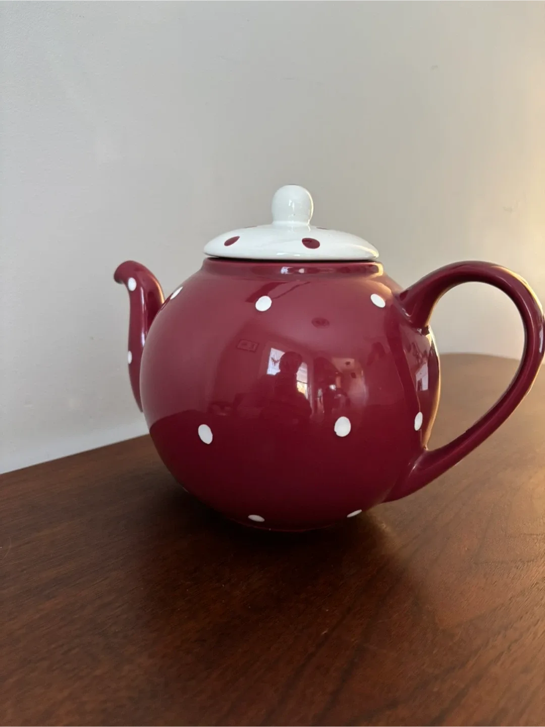 Burgundy Polka Dot Teapot image indicator(3)