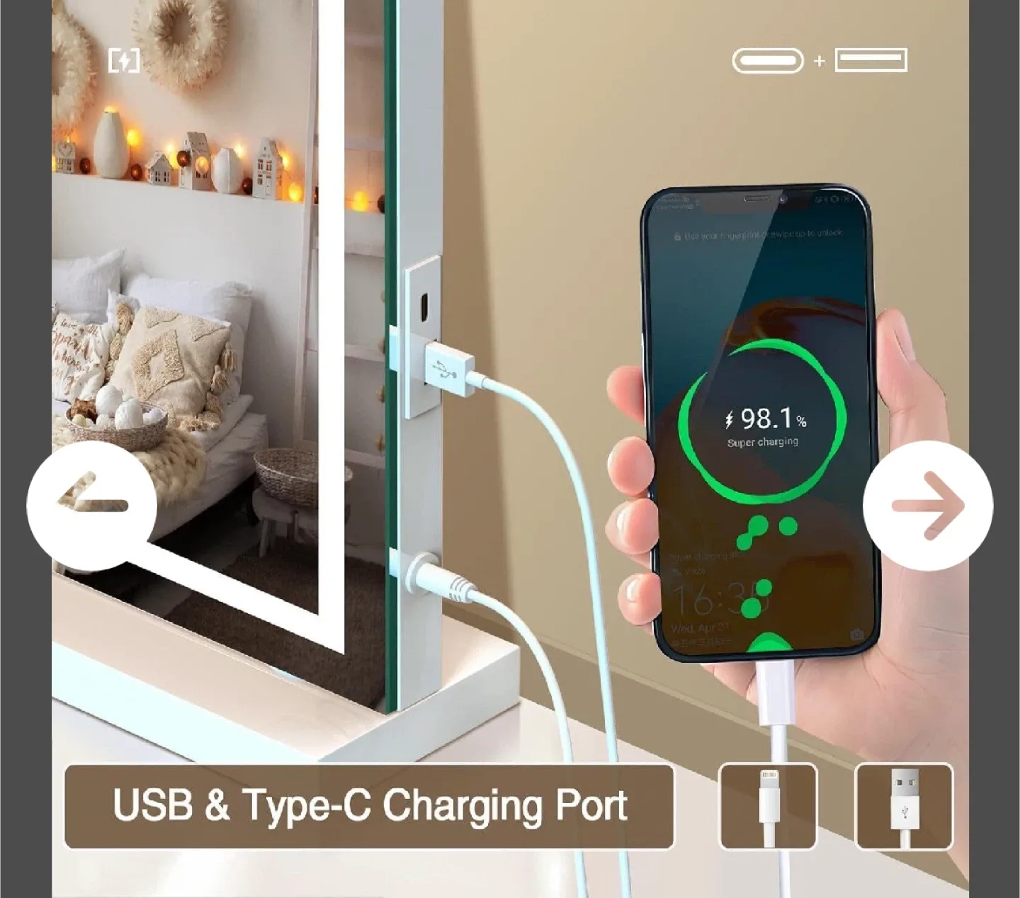 Vanity Mirror with Lights, 31.5" x 23.6" Large Mak image indicator(2)