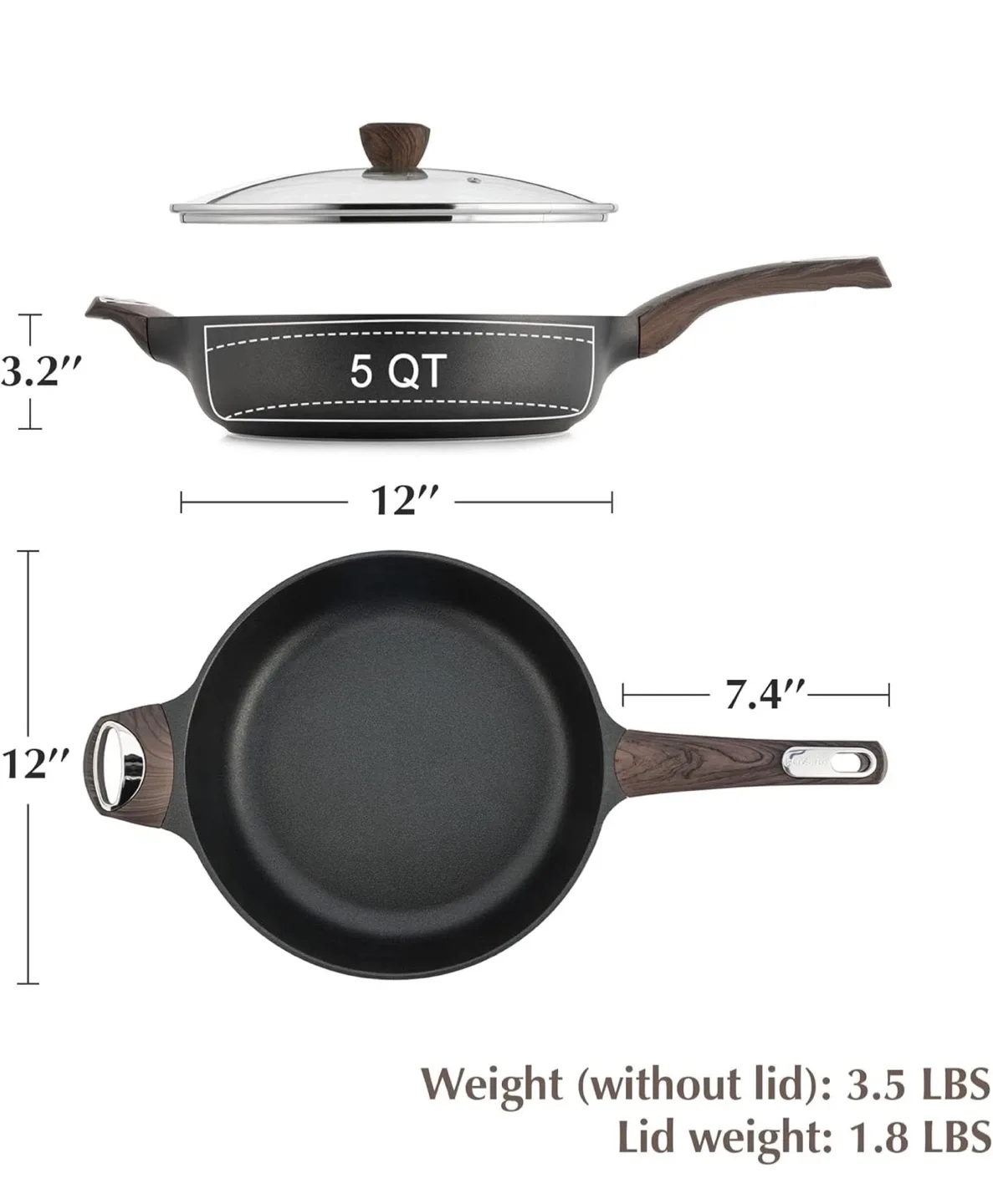 Sensarte 12 in Nonstick Frying Pan,5-Qt with Lid - New in Box! image indicator(4)