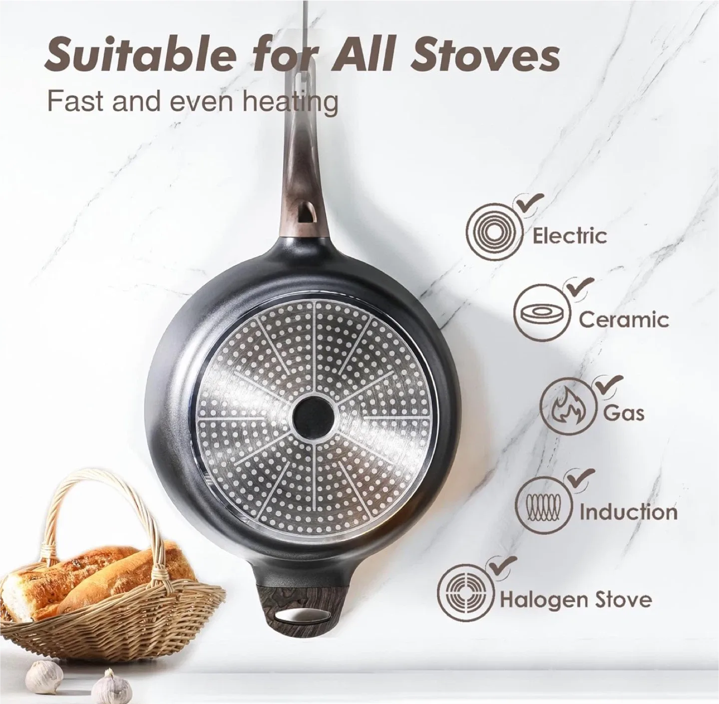 Sensarte 12 in Nonstick Frying Pan,5-Qt with Lid - New in Box! image indicator(5)