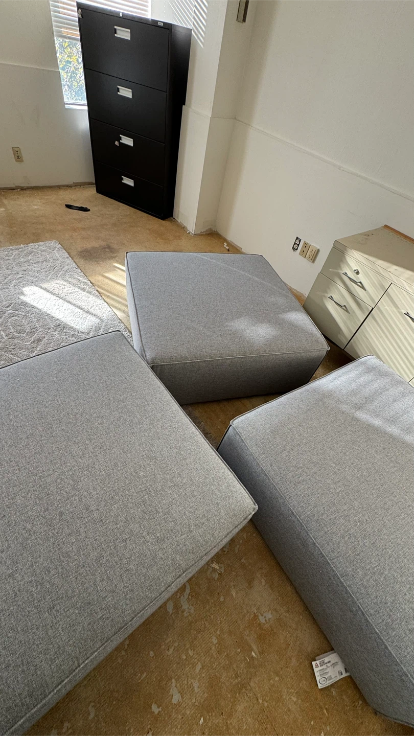 Grey Square Ottomans - Set of Three