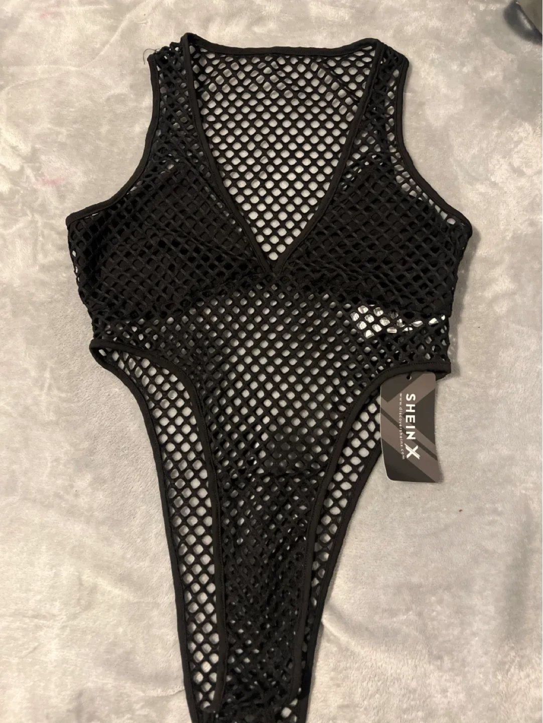 SHEIN Black Fishnet Bodysuit - Size M thumbnail