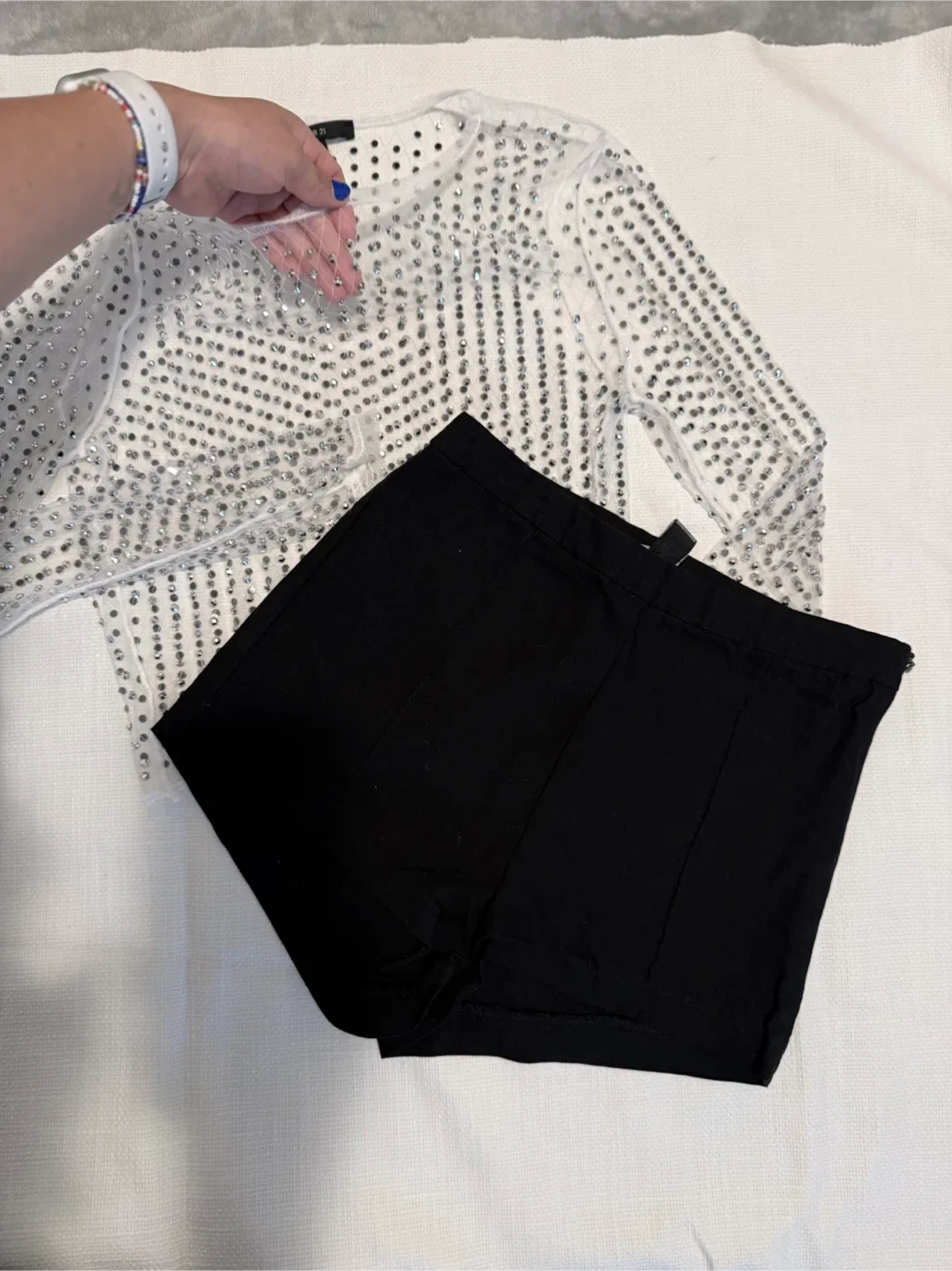 Forever 21 Rhinestone Top & Black Shorts thumbnail