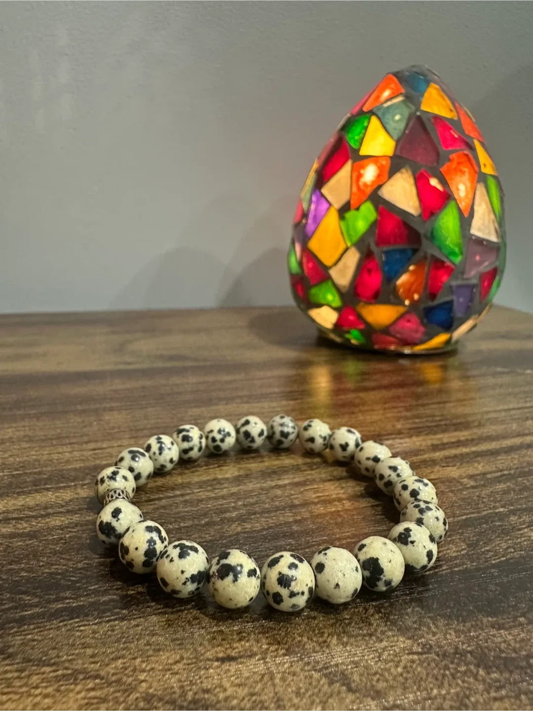 Dalmatian Jasper Stone Bead Bracelet