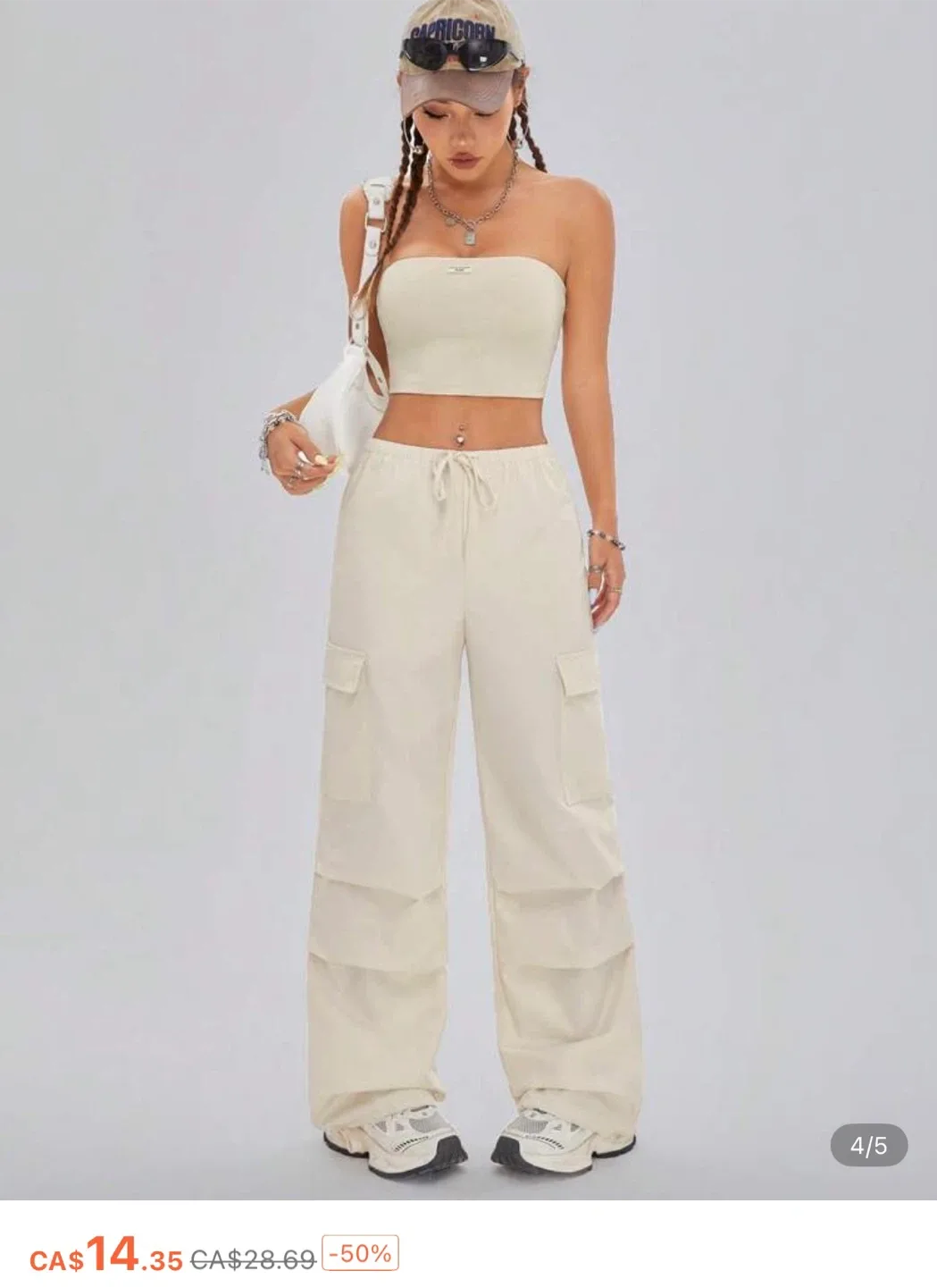 Cream Cargo Pants & Tube Top Set thumbnail