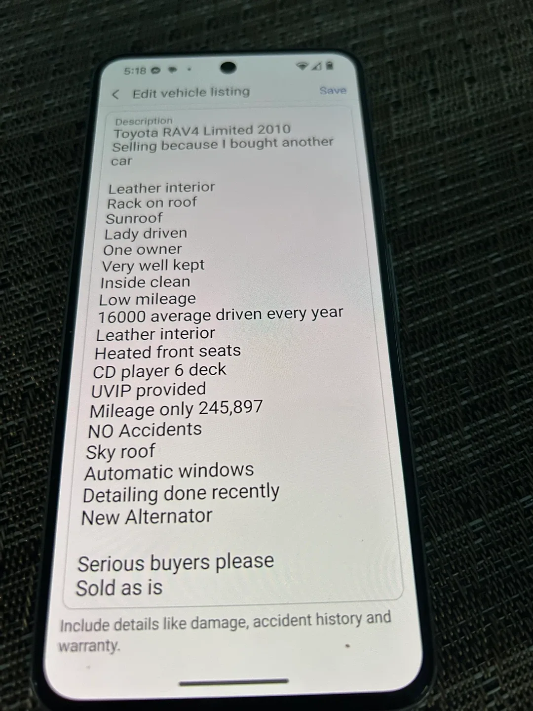 Toyota RAV4 SUV 2010 Limited selling as is image indicator(10)