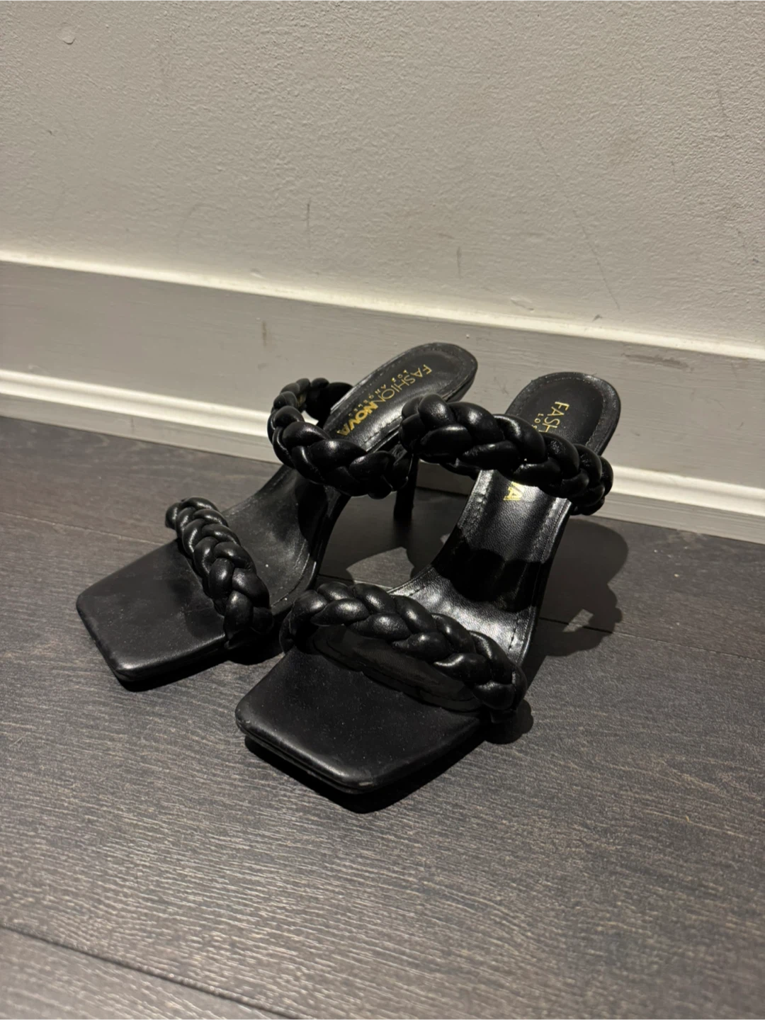 Fashion Nova Black Braided Heels, Size 6