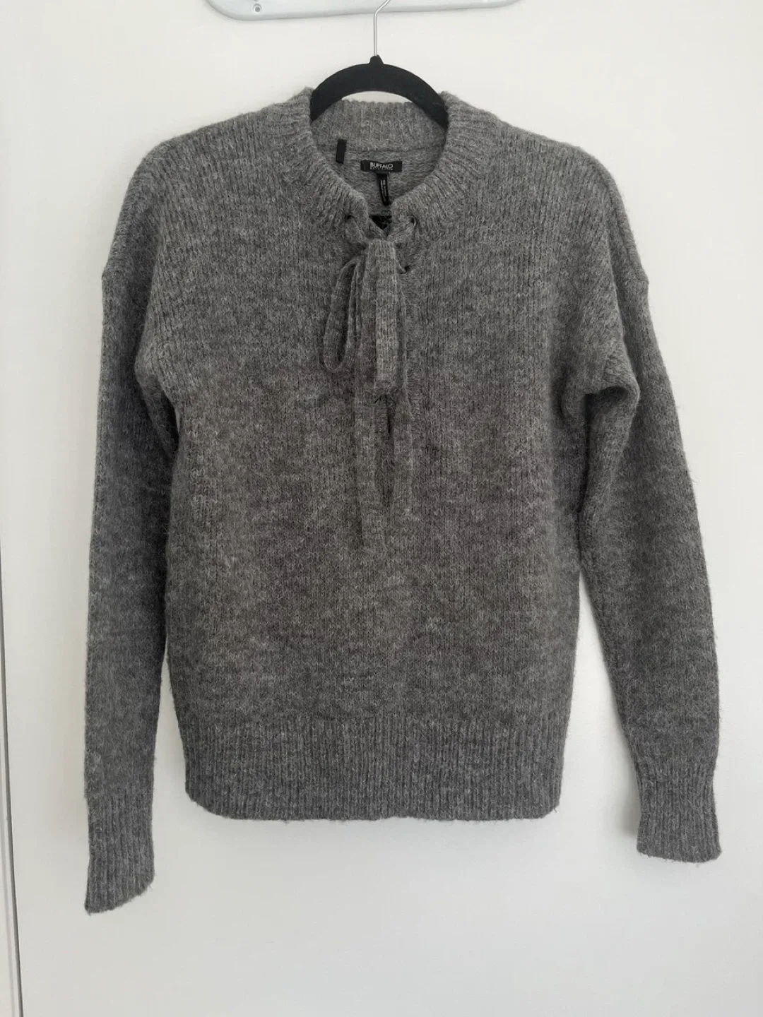 Grey Lace-Up Sweater, Size Small thumbnail