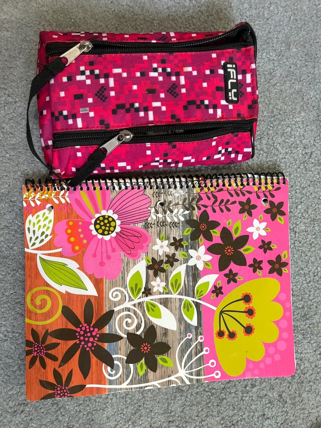 Pencil case with markers and notebook