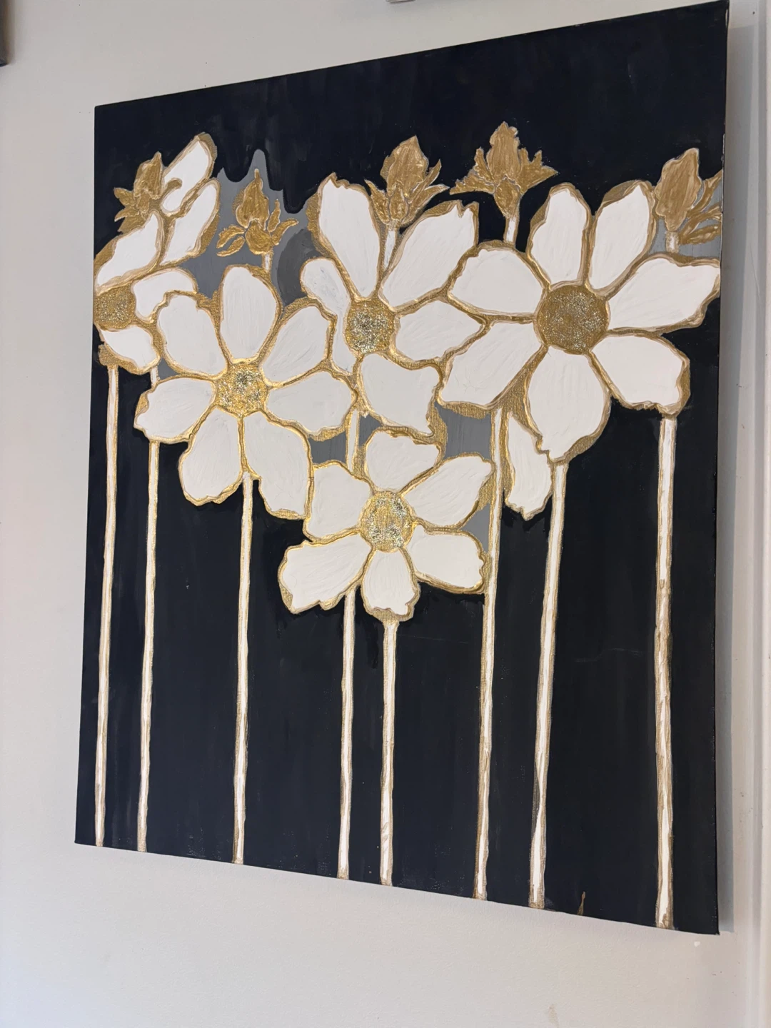 Floral Painting - Black, White, Gold - photo 2
