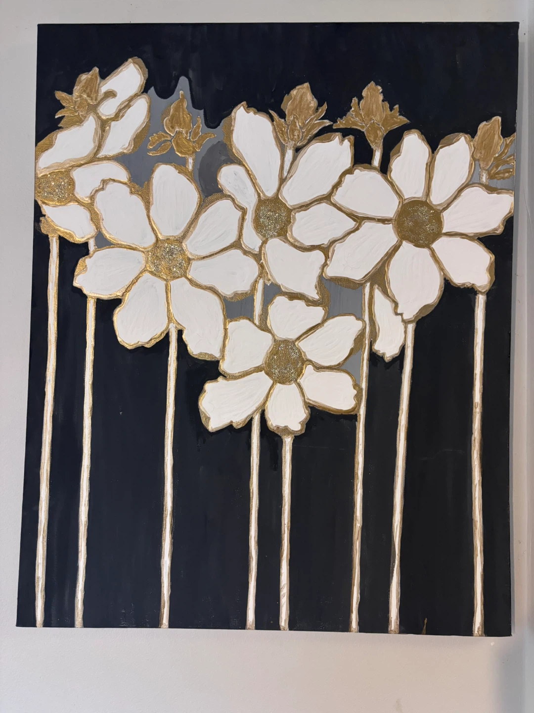 Floral Painting - Black, White, Gold - photo 3