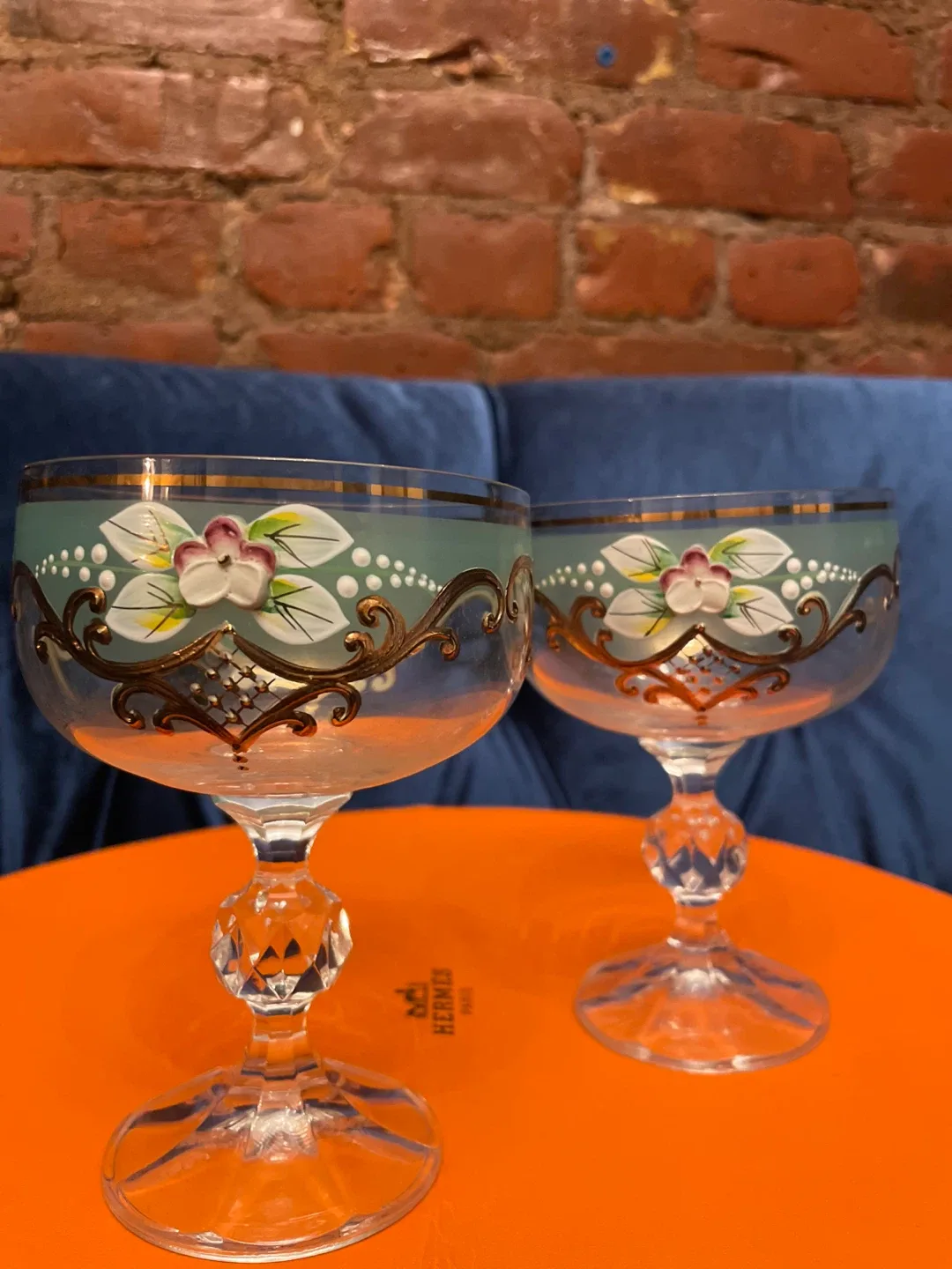 Antique Crystal Coupe Glasses - Set of 2 thumbnail