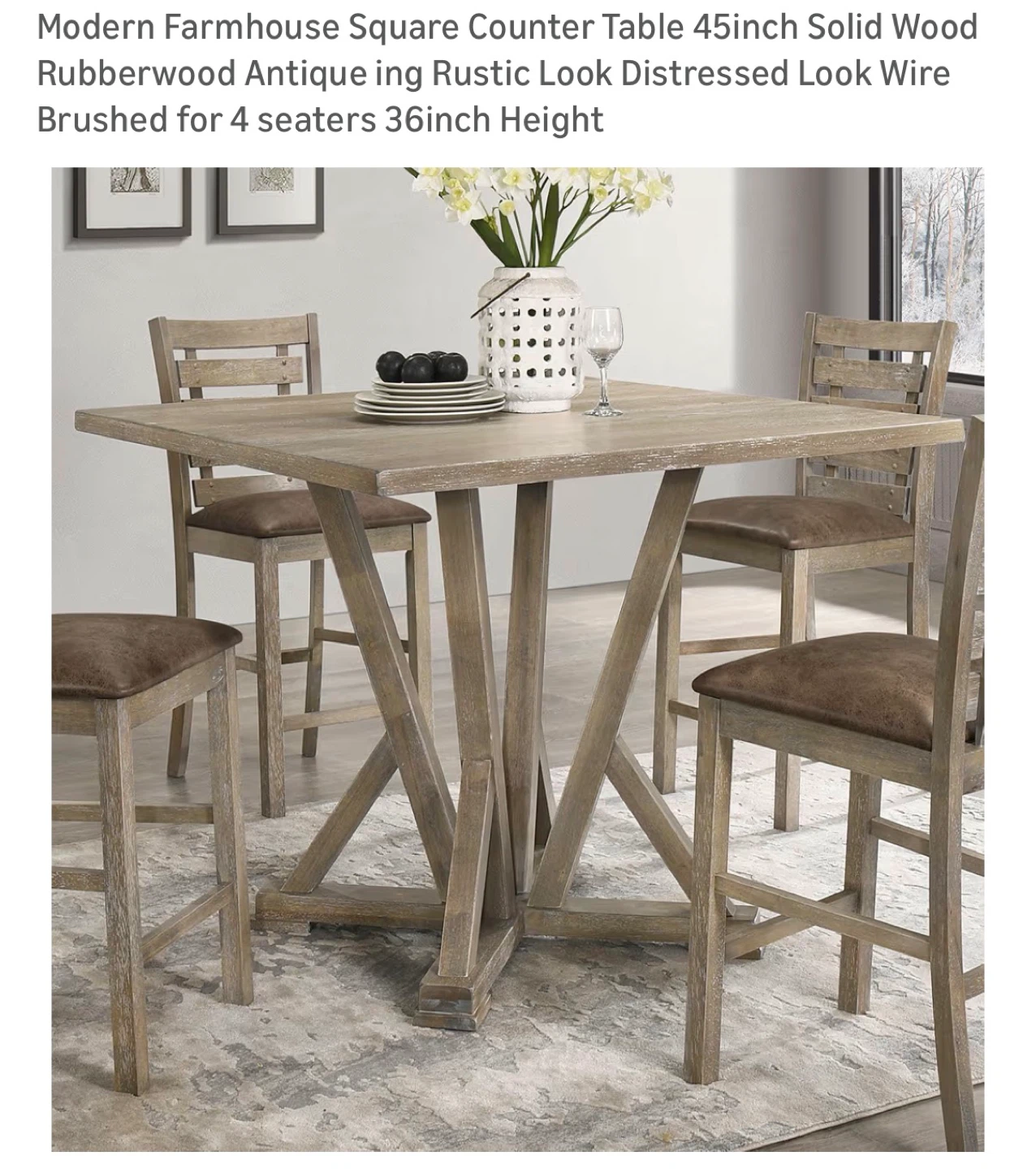 Modern Farmhouse Square Counter Table 45" Solid Wood - photo 2