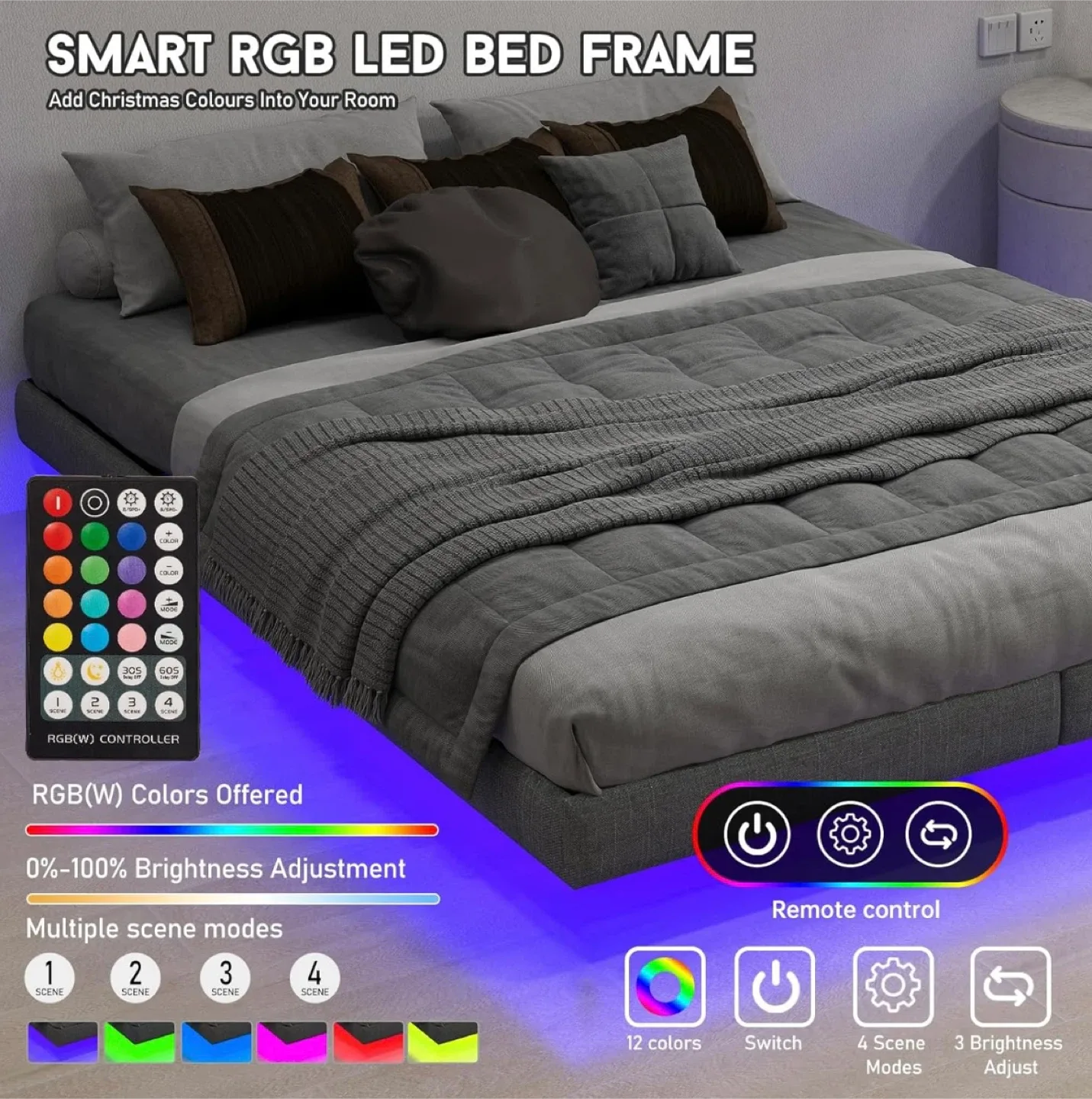 Full Size Smart RGB LED Bed Frame image indicator(4)