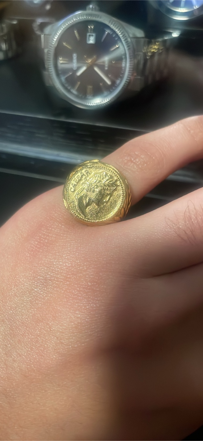 Viking Roman Emperor Signet Ring, Gold, Size 7