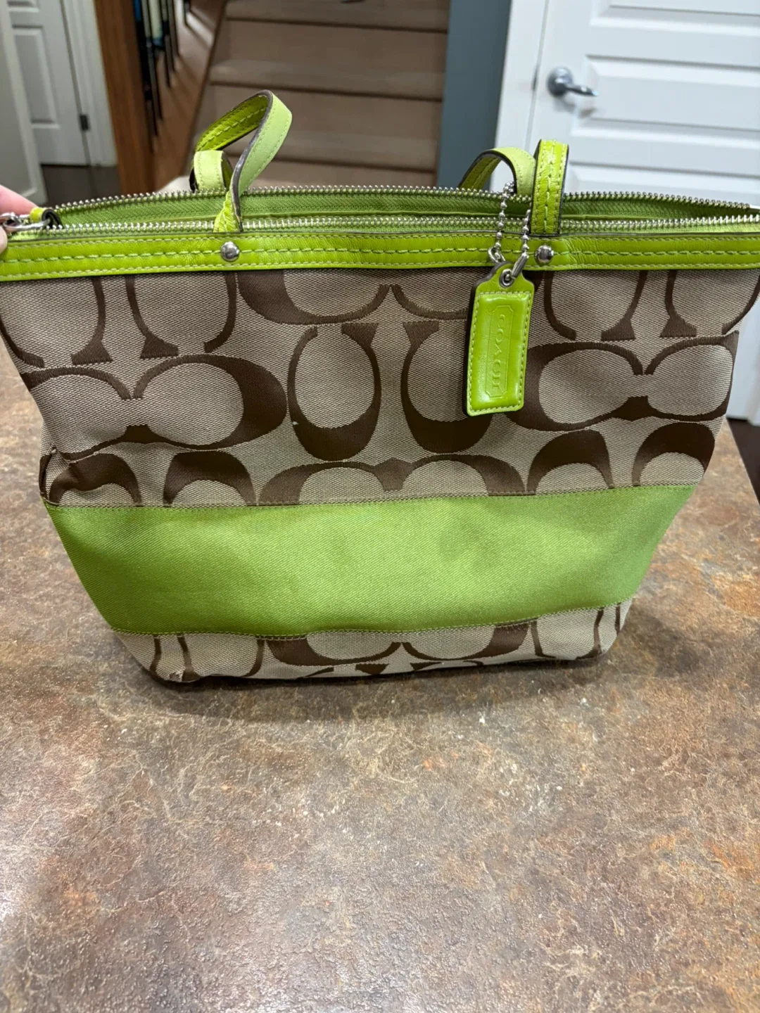 Coach Signature Tote Bag - Green & Brown