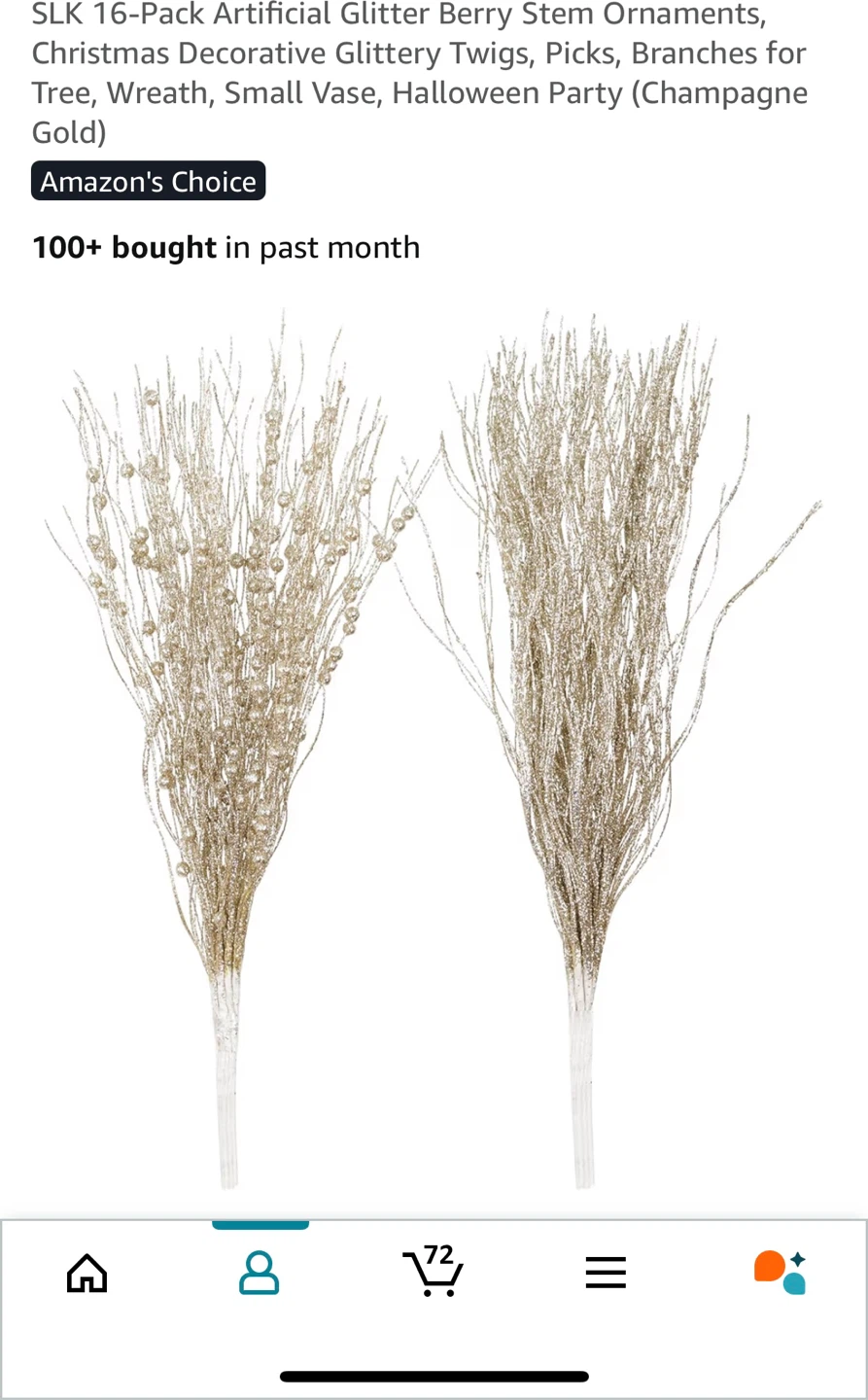 New SLK Artificial Glitter Berry Stem Ornaments - New