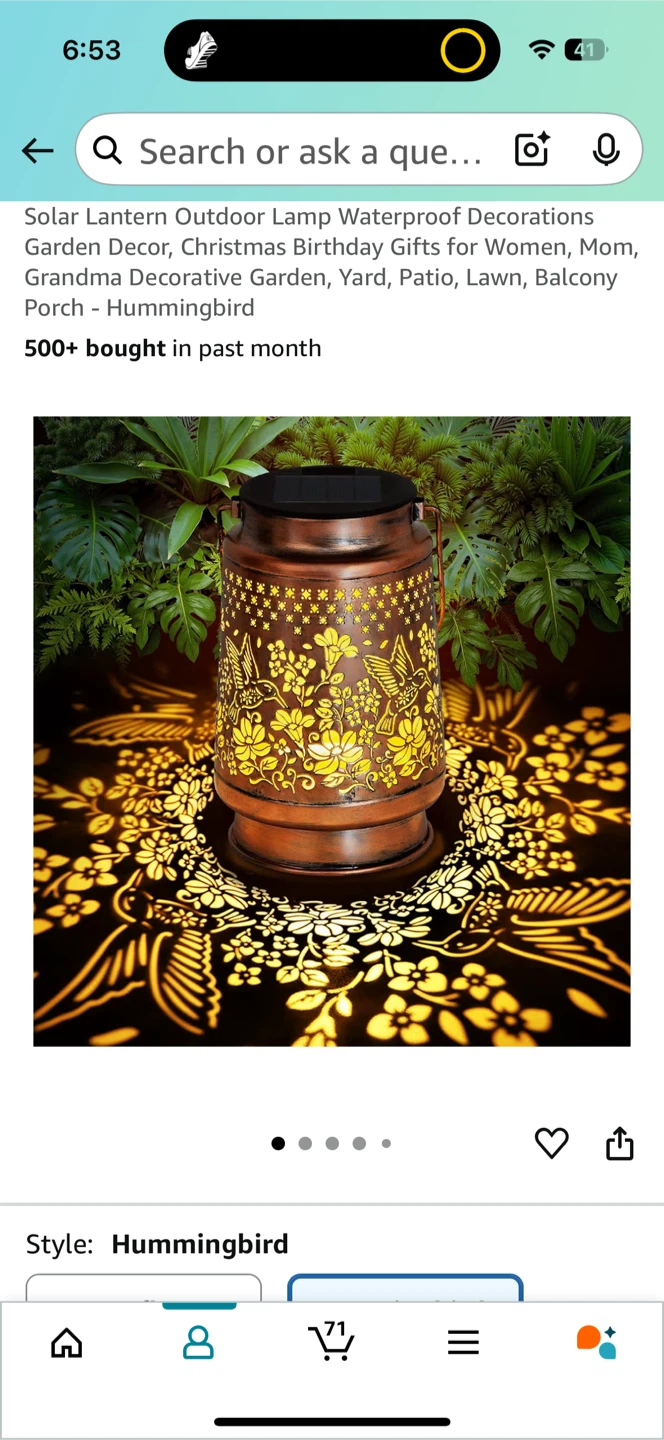 New Hummingbird Solar Lantern Outdoor Decor