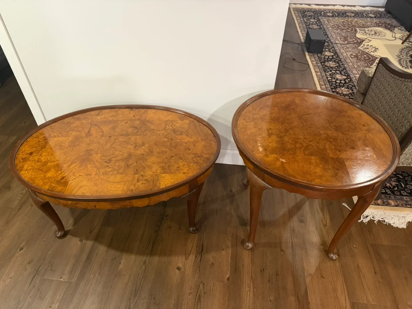Vintage coffee and side table - Burl wood image indicator(2)