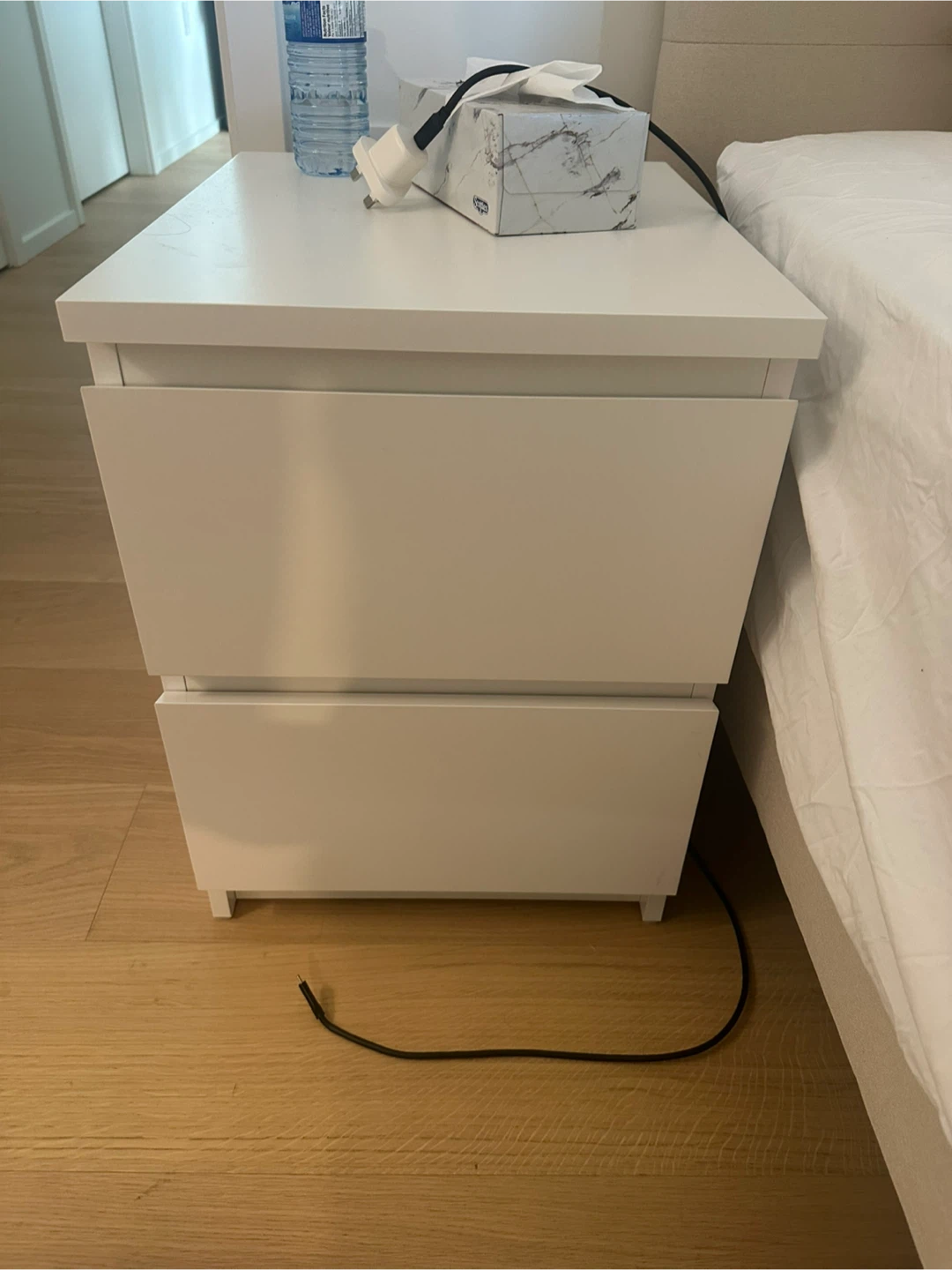 Two IKEA Hemnes White 2-Drawer Nightstands