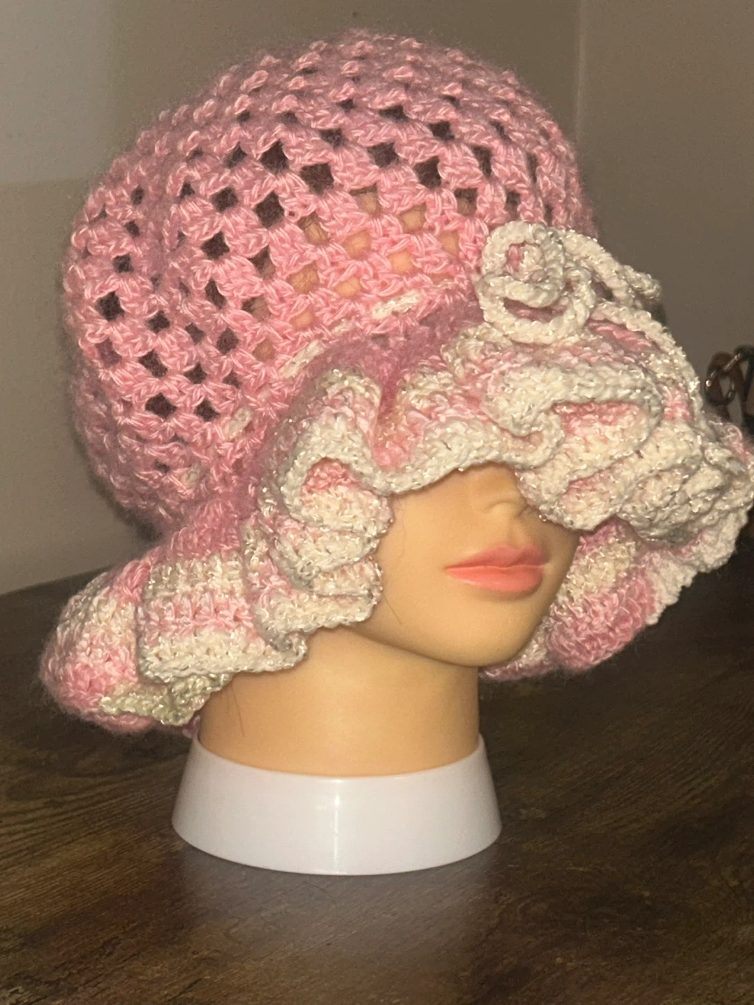 Handmade Crocheted Bonnet - Pink & Yellow - photo 5