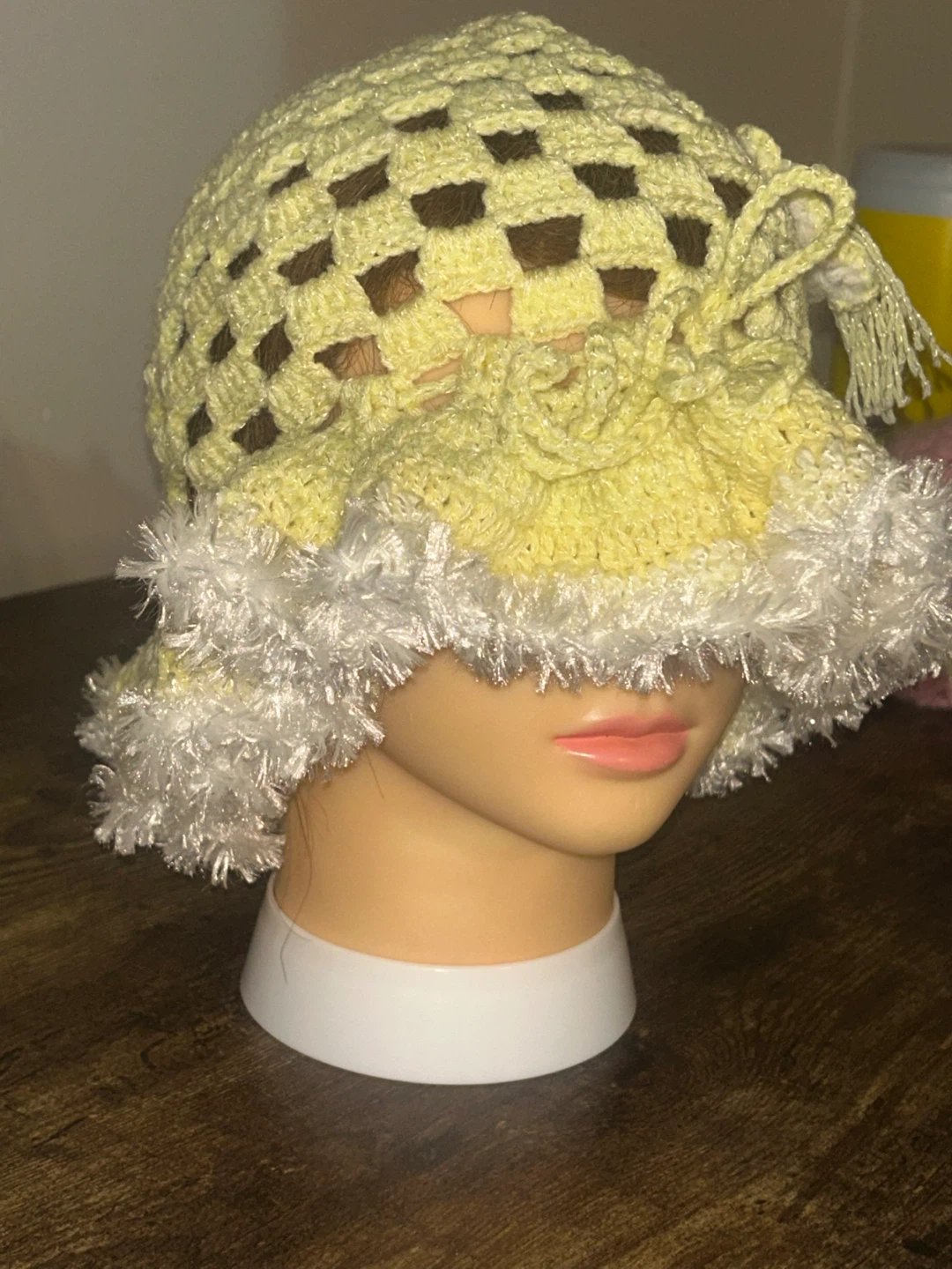 Handmade Crocheted Bonnet - Pink & Yellow