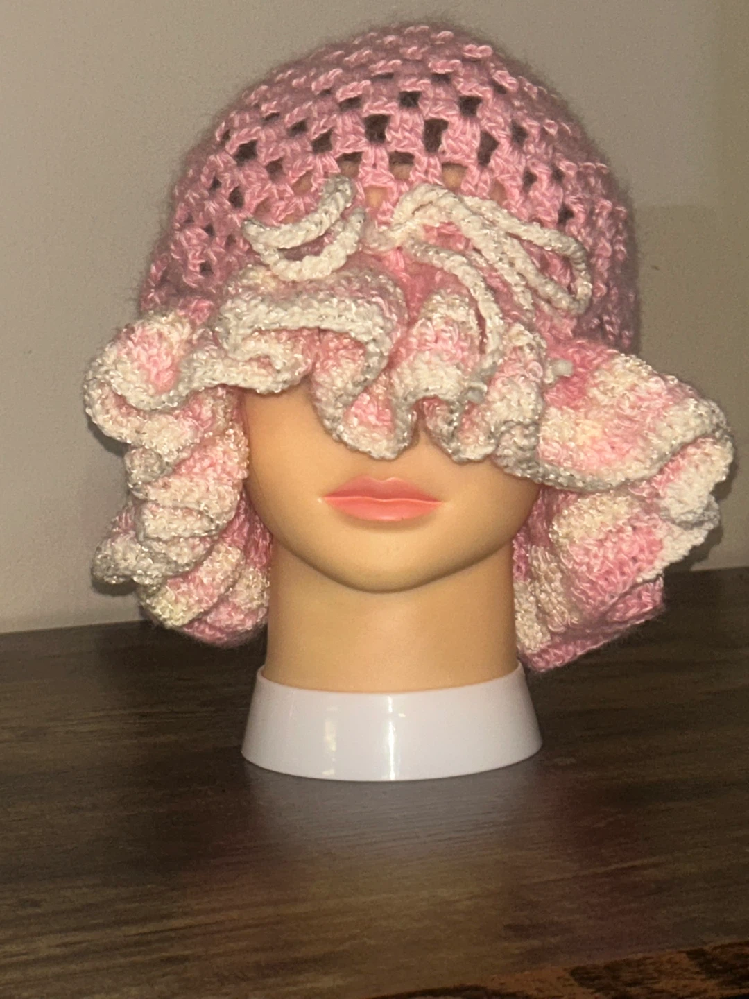 Handmade Crocheted Bonnet - Pink & Yellow - photo 4