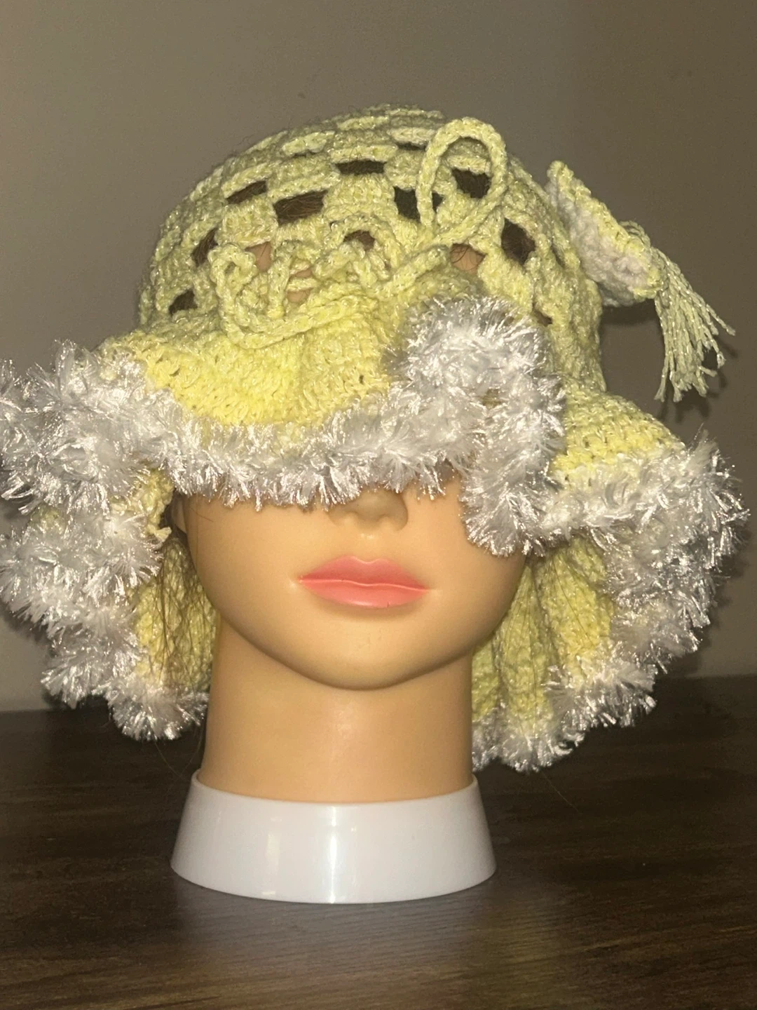 Handmade Crocheted Bonnet - Pink & Yellow - photo 3