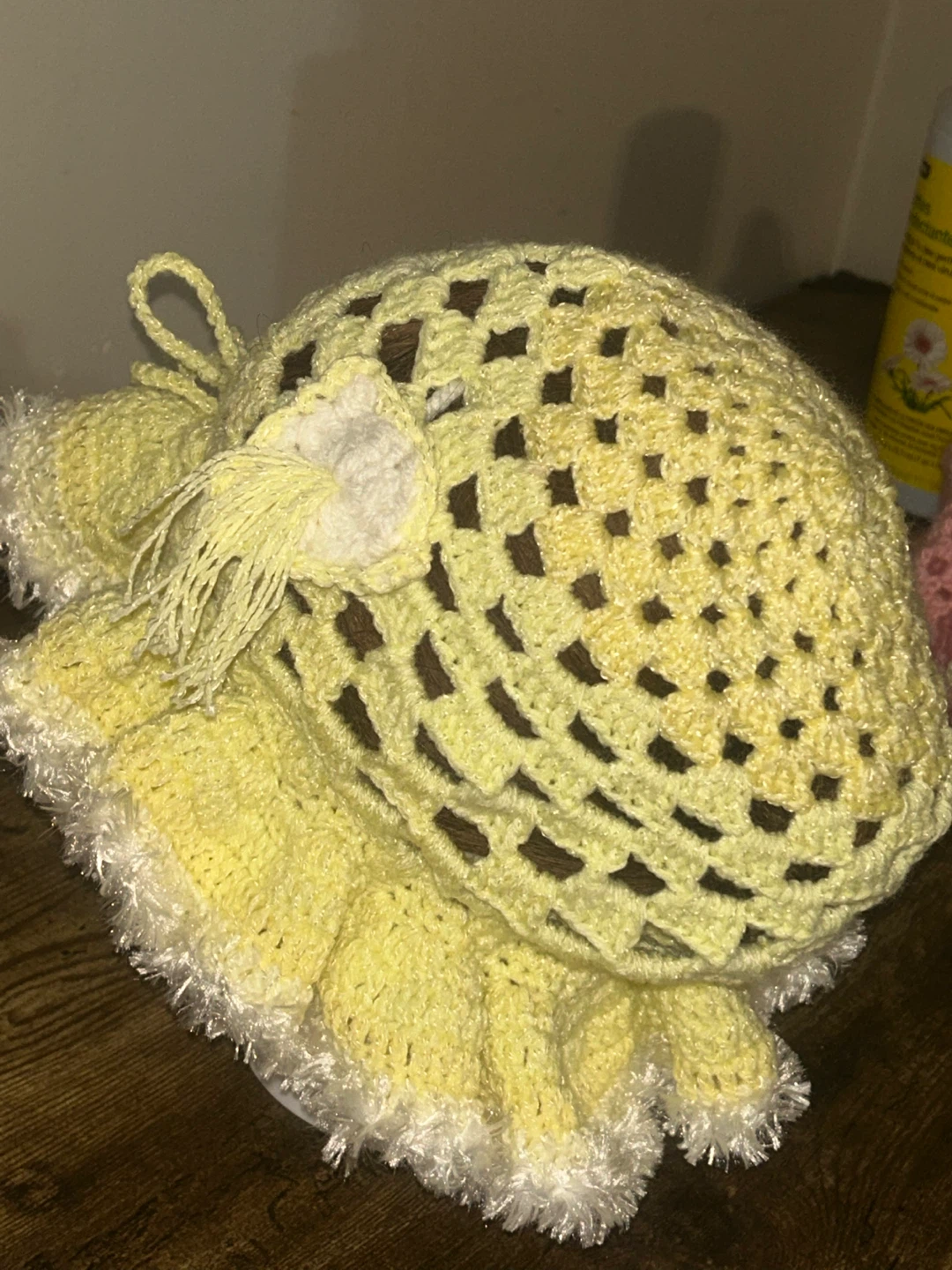 Handmade Crocheted Bonnet - Pink & Yellow - photo 2