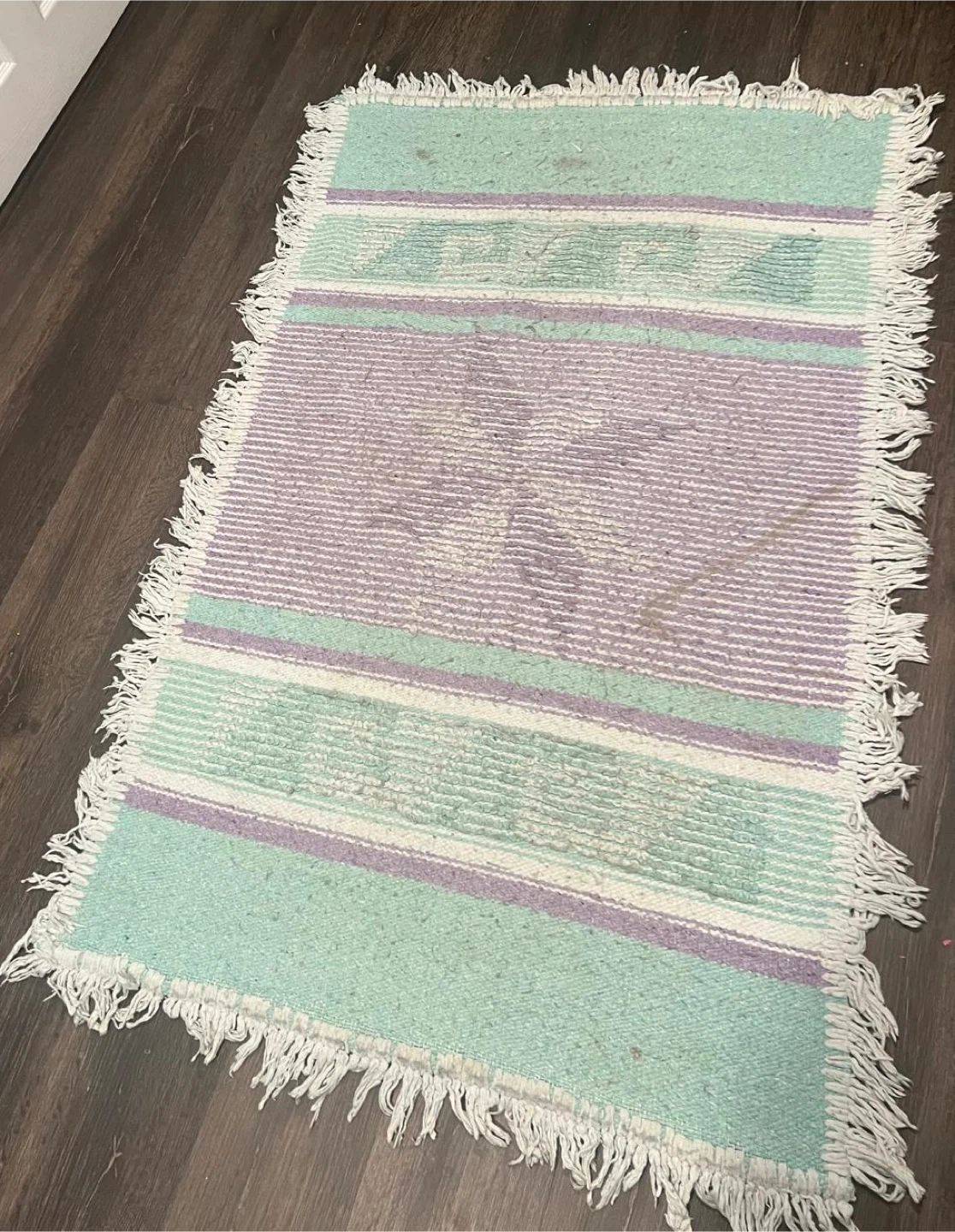 Woven Rug - Green, Purple, White