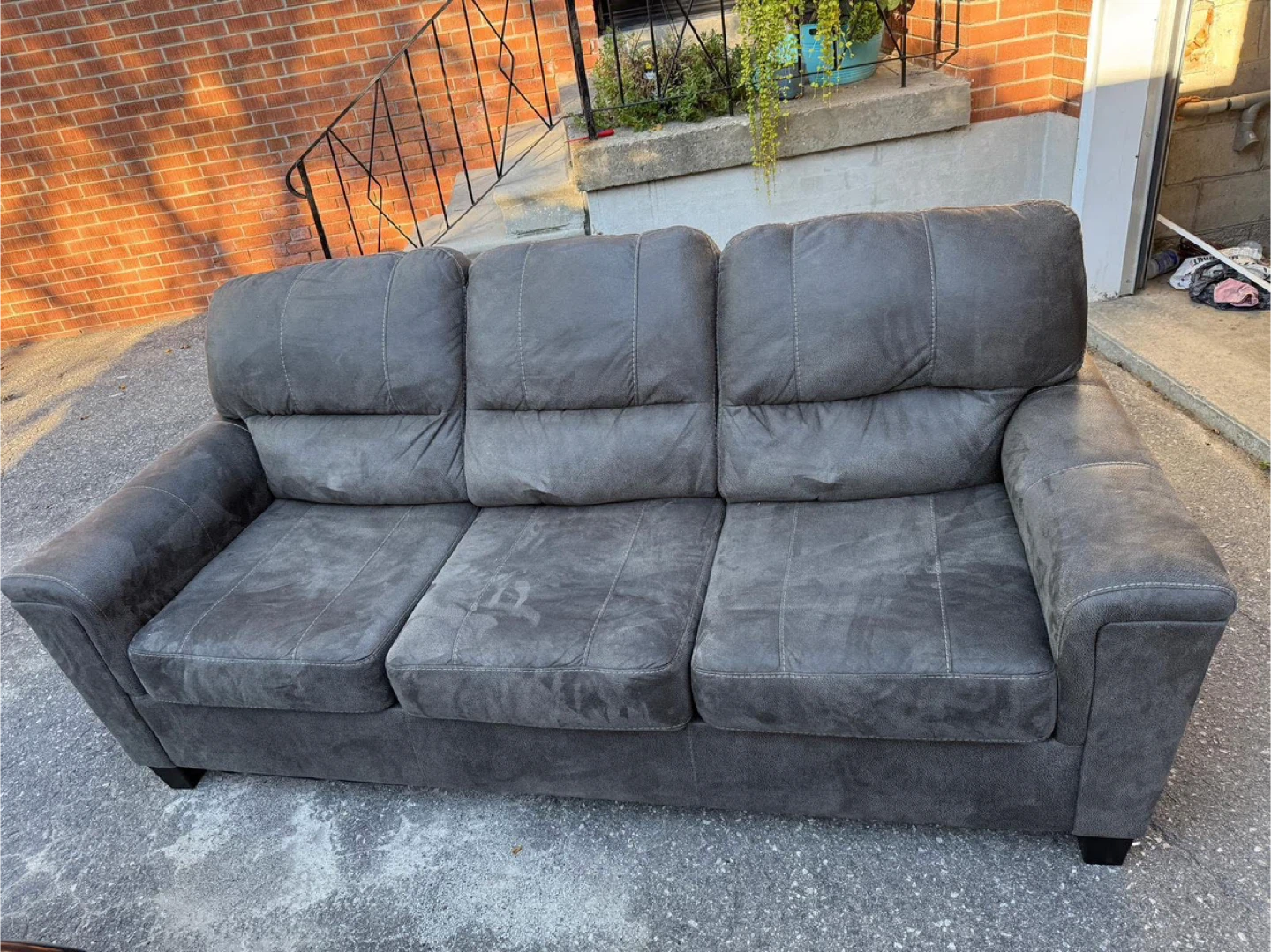 Moving out sofa: Grey Three Seater Sofa