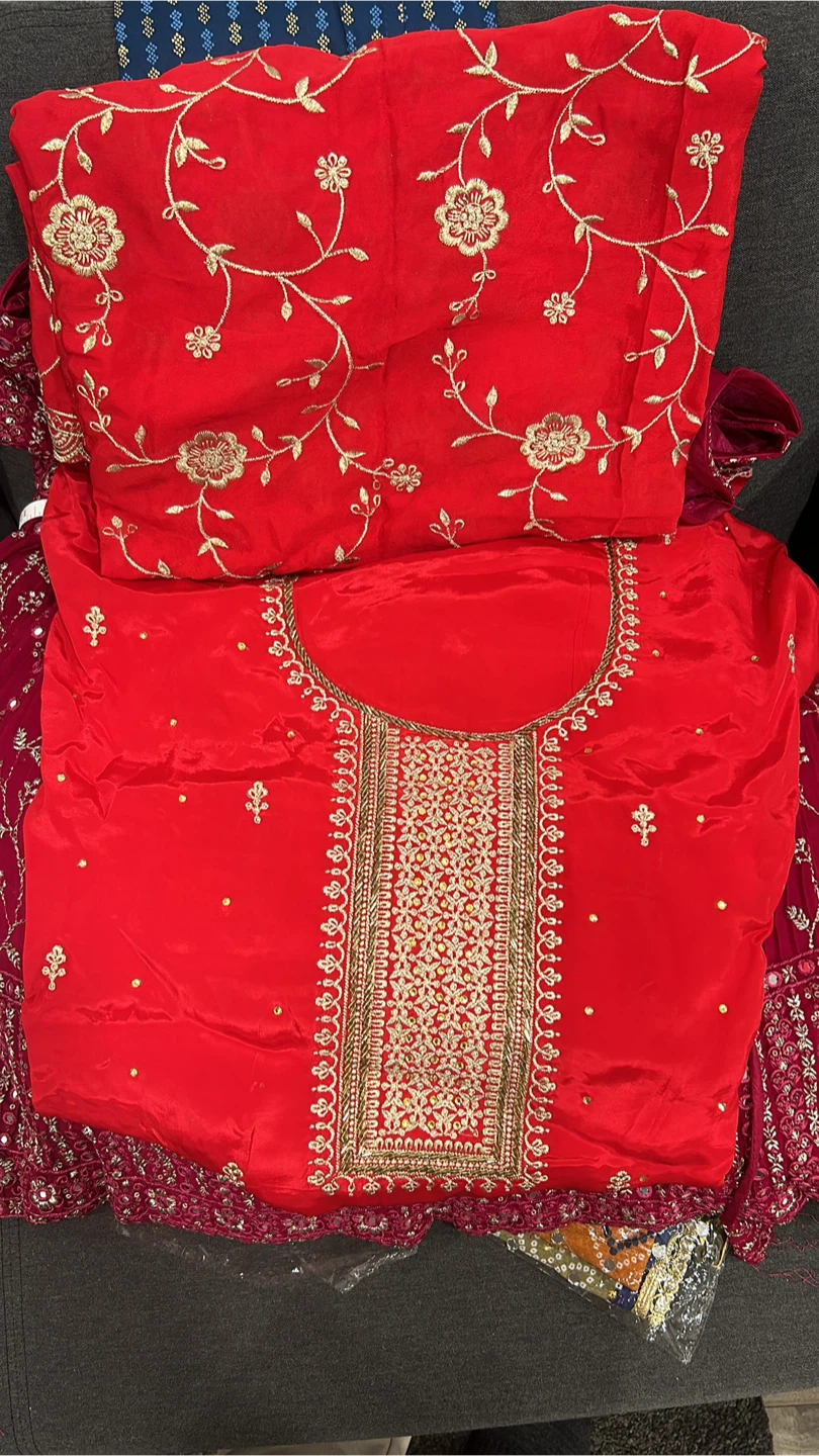 Red Embroidered Unstitch bridal Suit