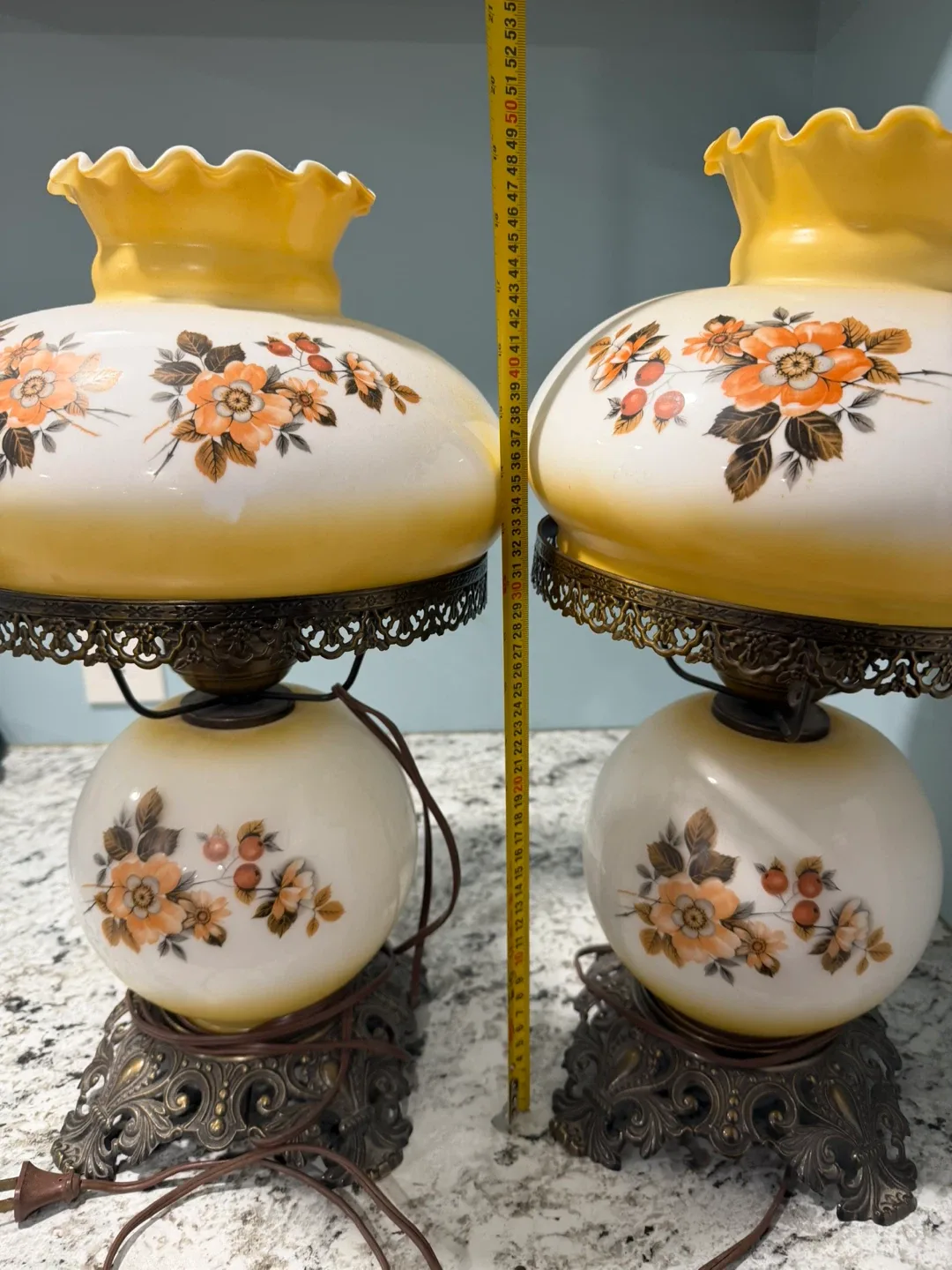 Vintage Pair of Hand-Painted Glass Hurricane Lamps image indicator(2)