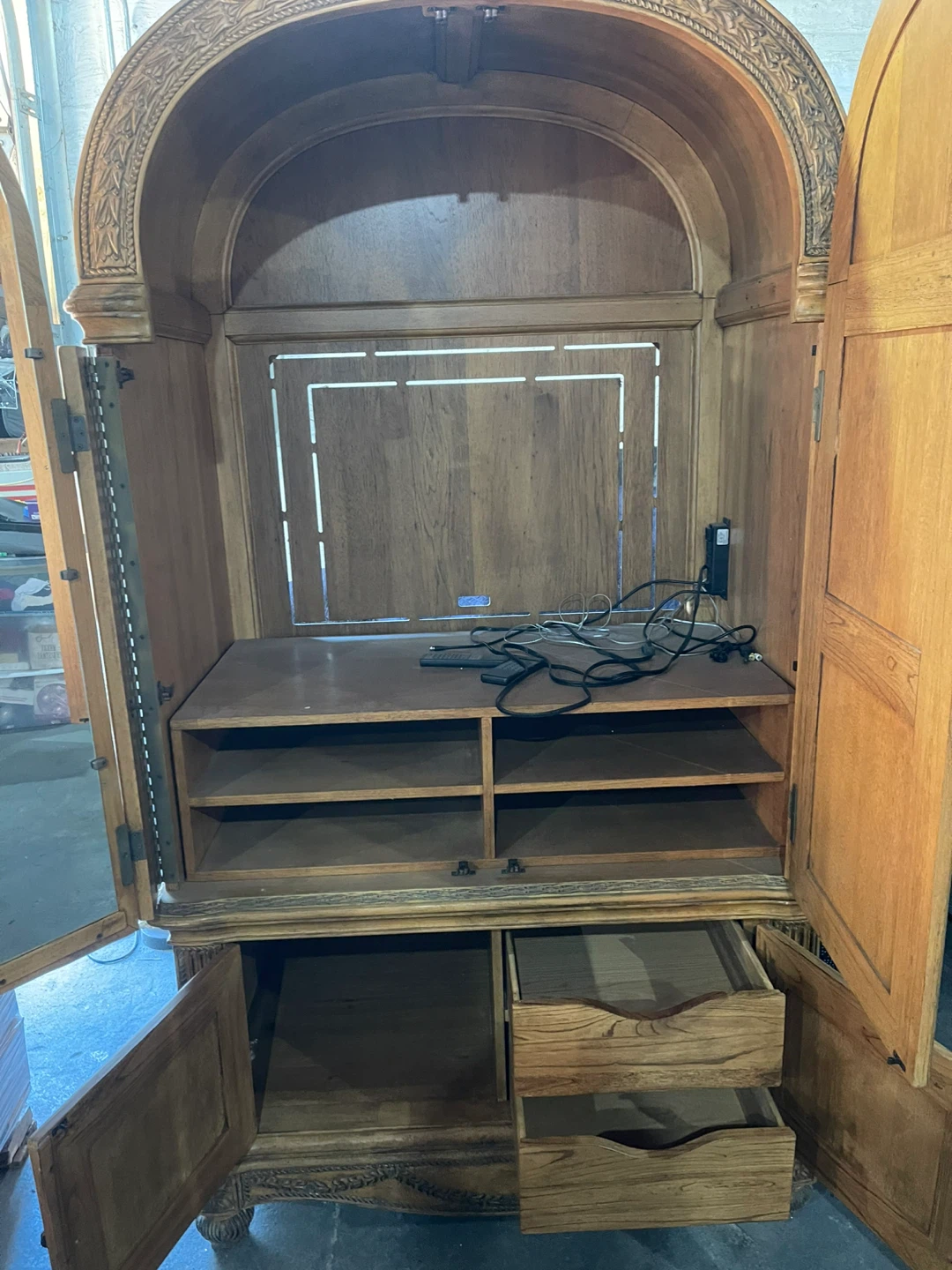 solid walnut wardrobe cabinet entertainment armoire - photo 5