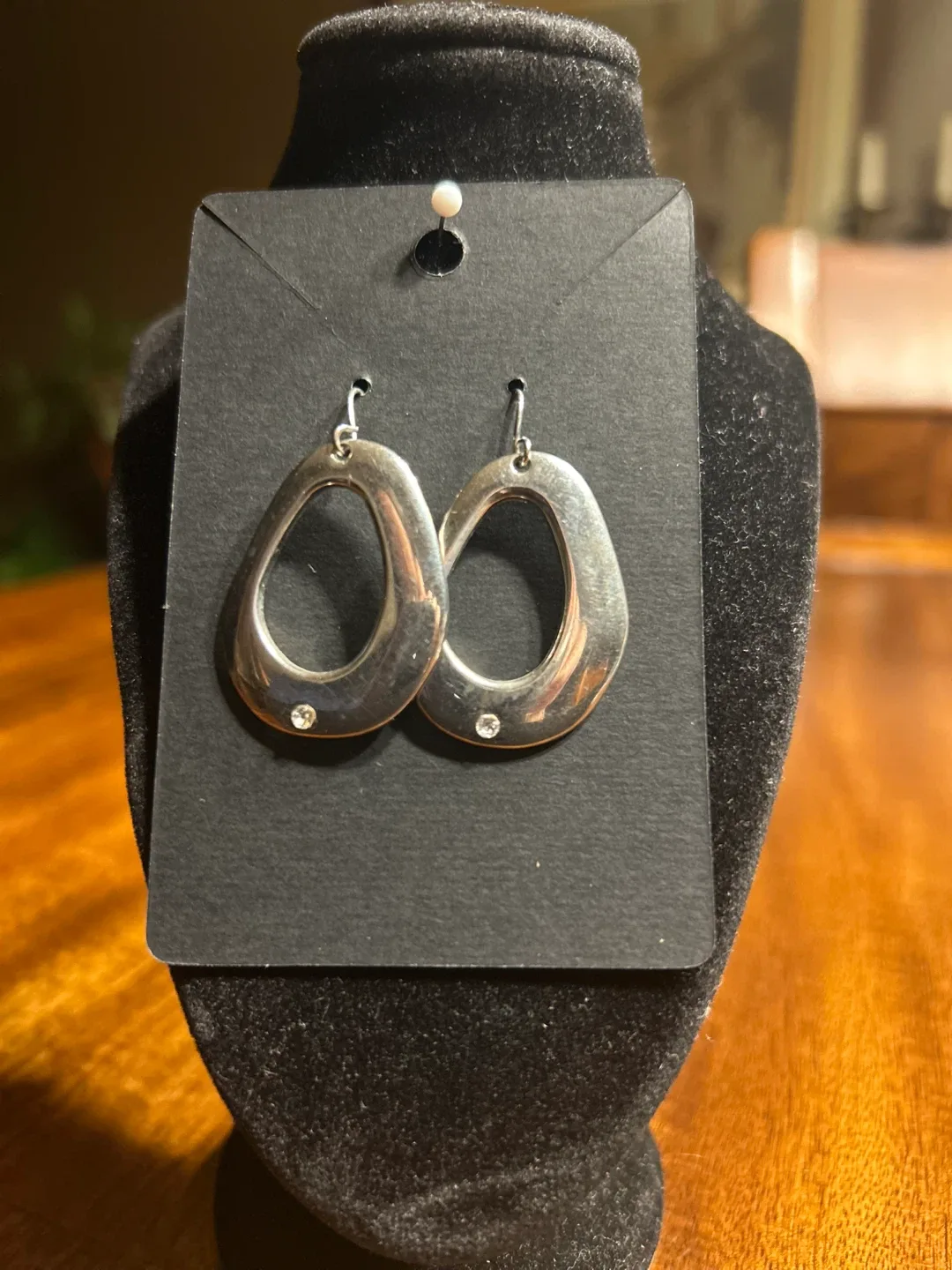 Vintage Silver Tone Dangle Earrings with Rhinestone Accents image indicator(2)