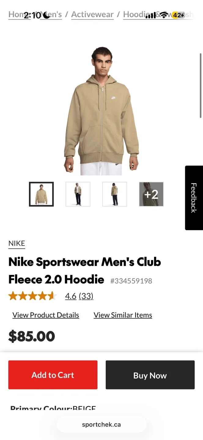 Nike Sportswear Men's Club Fleece 2.0 Hoodie - Beige image indicator(4)