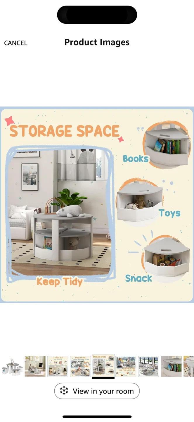 Kids Round Table and 4 Storage Stools Set image indicator(2)