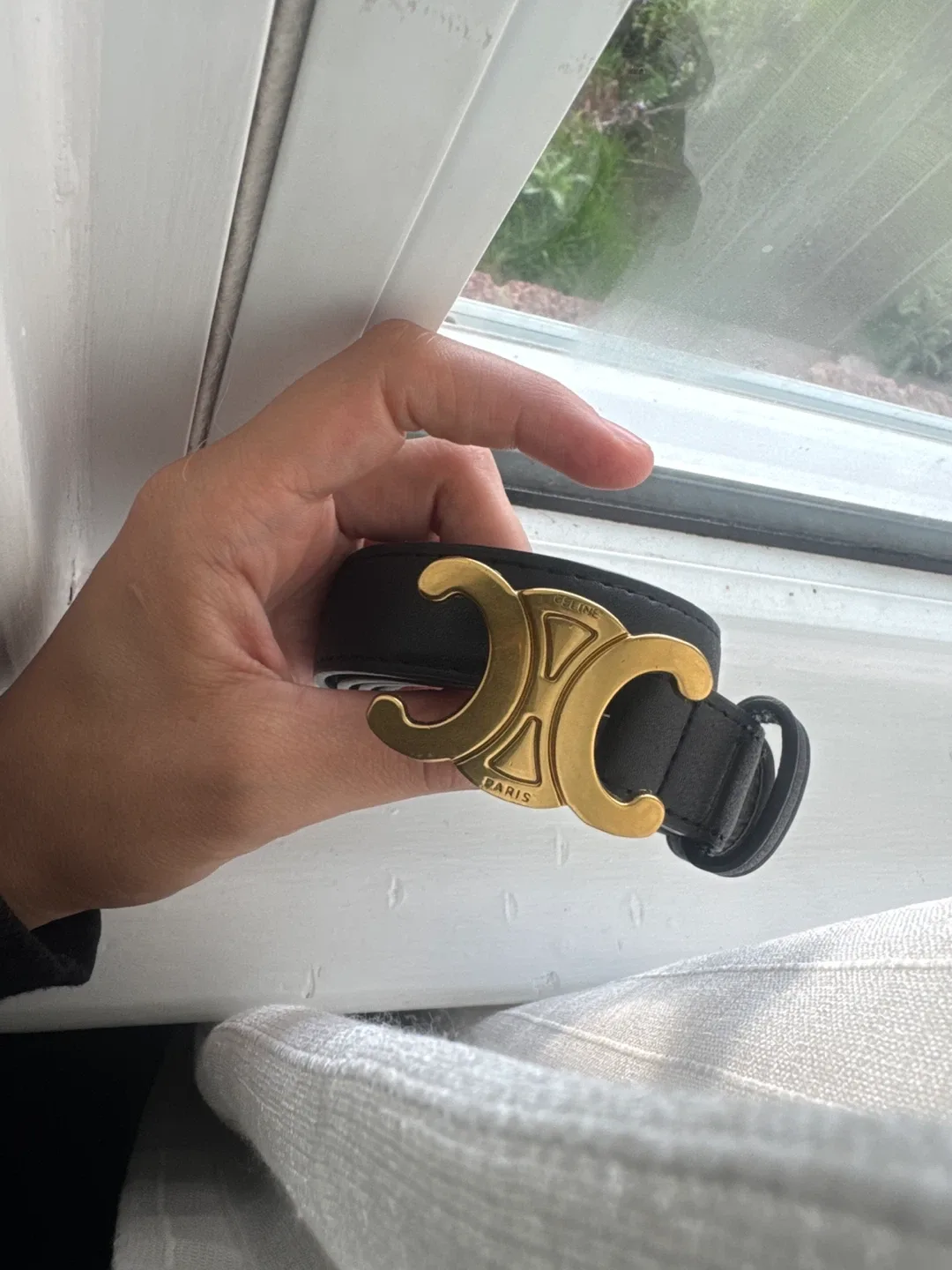 Celine Paris Black Leather Belt with Gold Buckle image indicator(3)