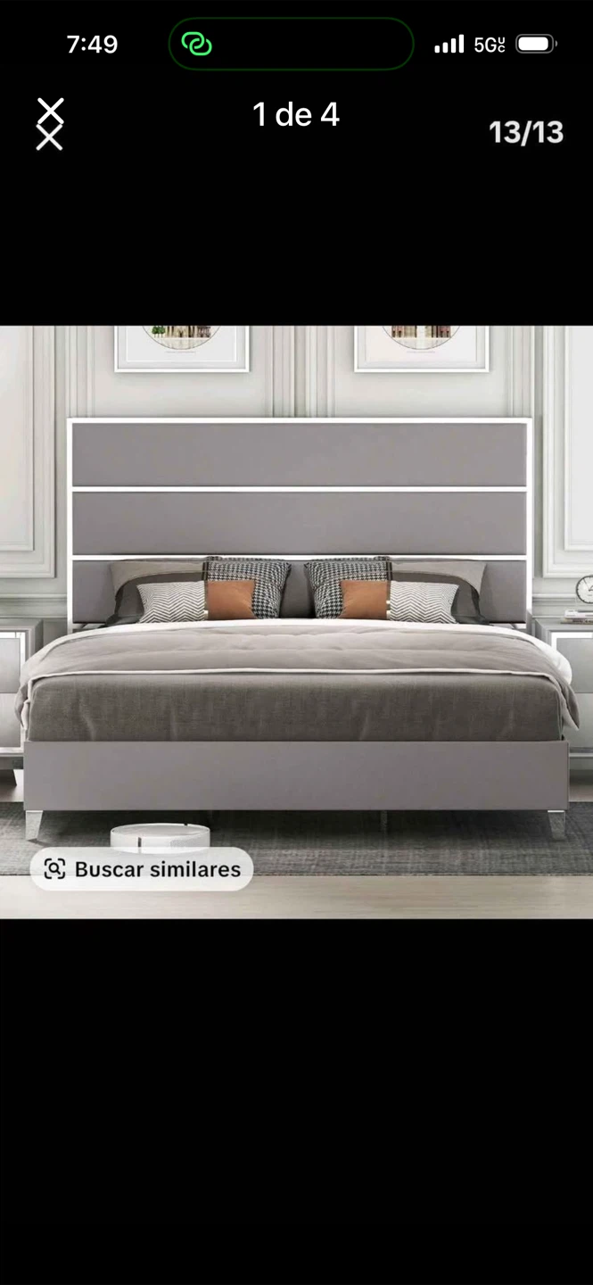 Gray Platform Bed Frame with Headboard