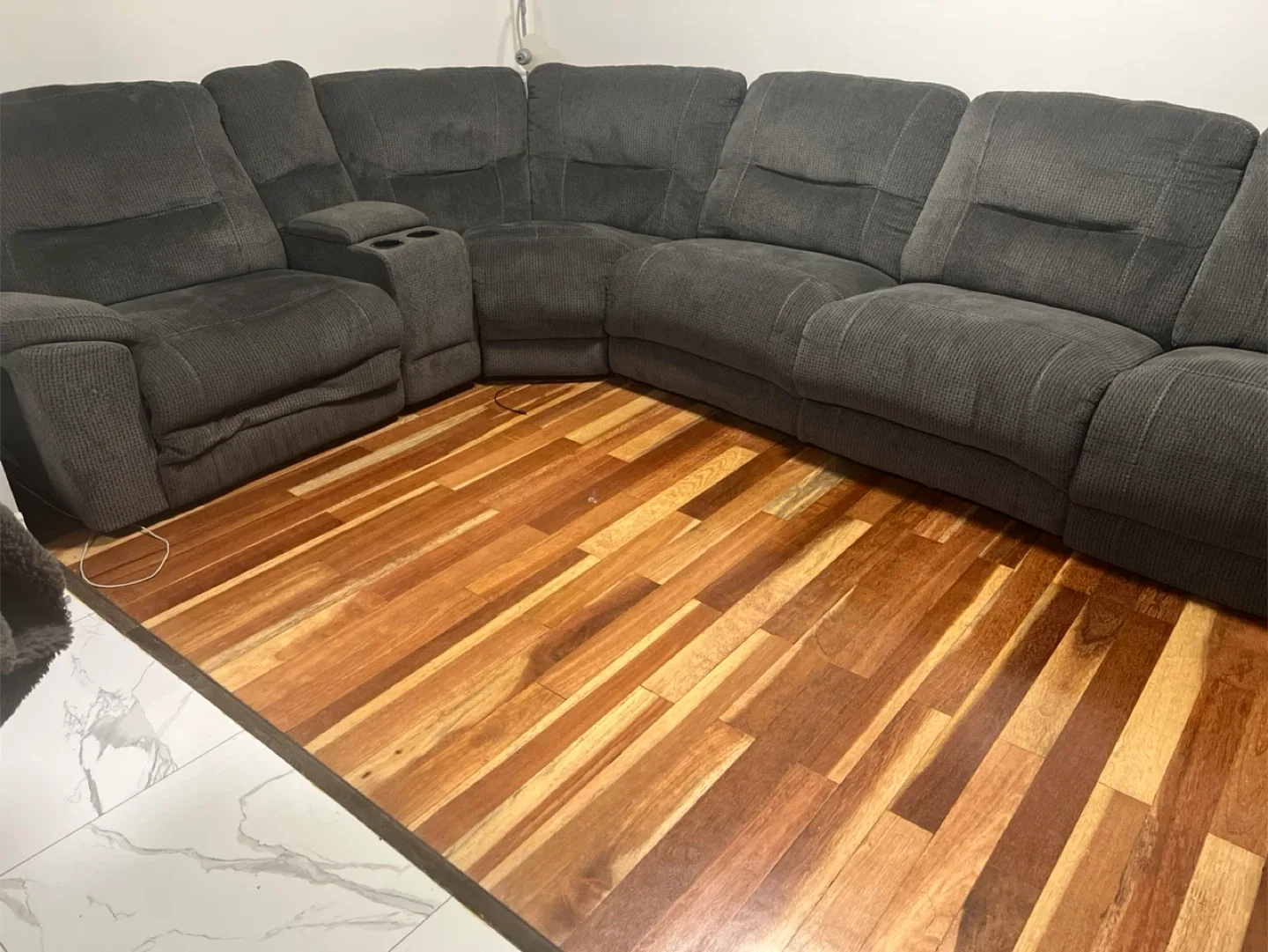 Grey Fabric Reclining Sectional Sofa image indicator(3)