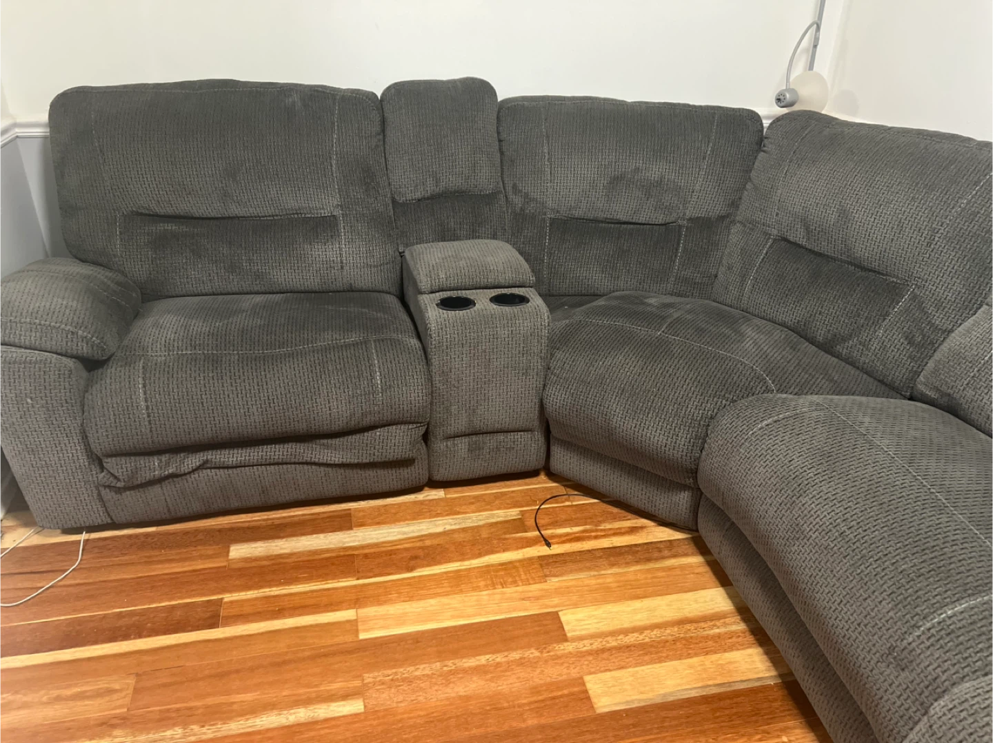 Grey Fabric Reclining Sectional Sofa - photo 2