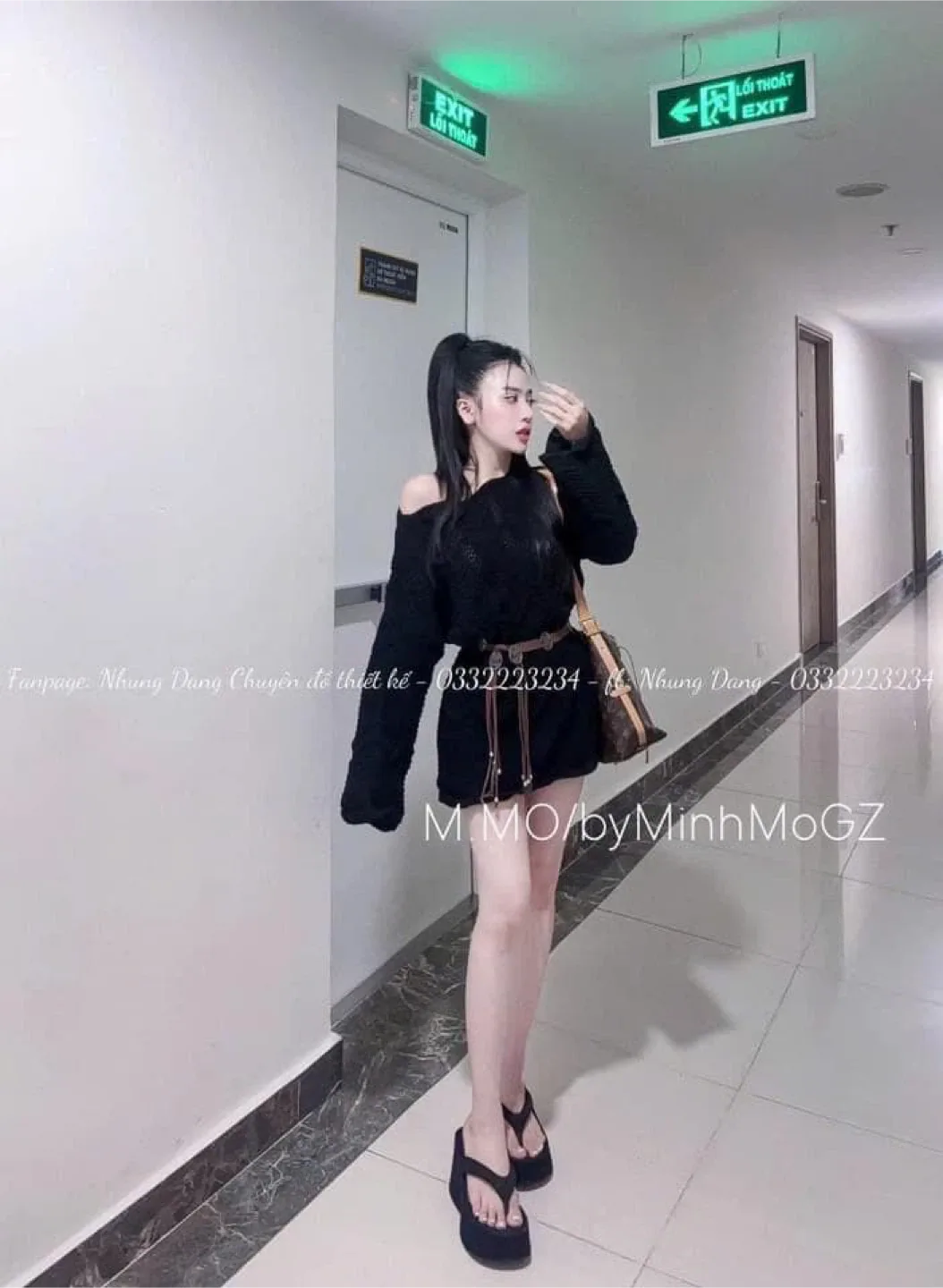 Black Knit Sweater Dress with Belt image indicator(2)