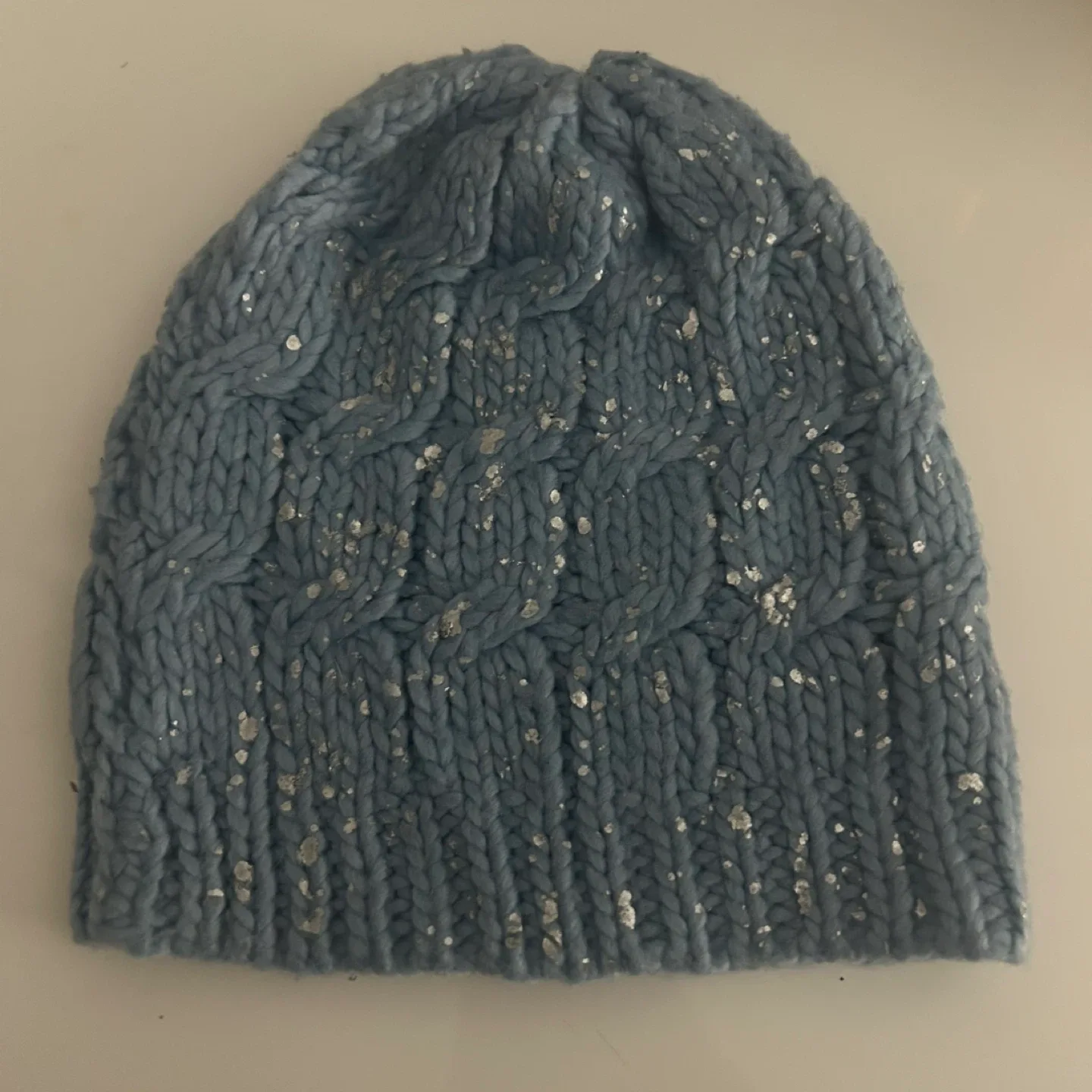 Knit Beanie Hat Blue with silver flecks thumbnail