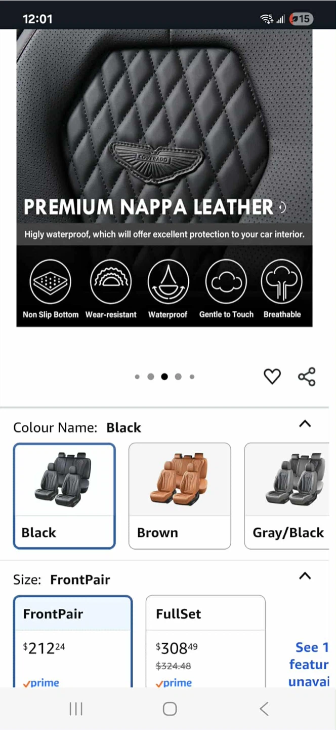 Coverado Black Nappa Leather Car Seat Covers - Front Pair - photo 3