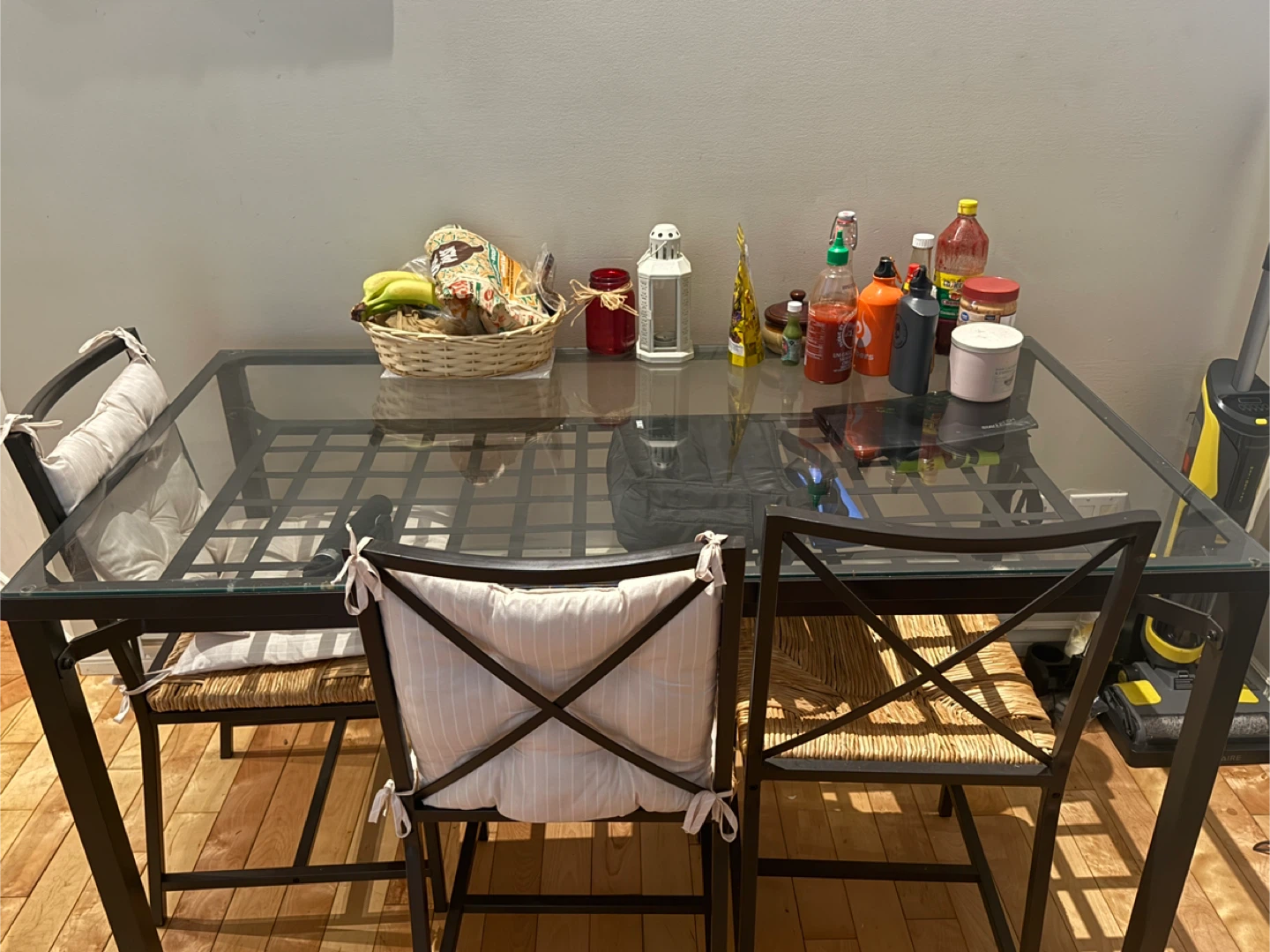 Glass Top Dining Table with 3 Chairs