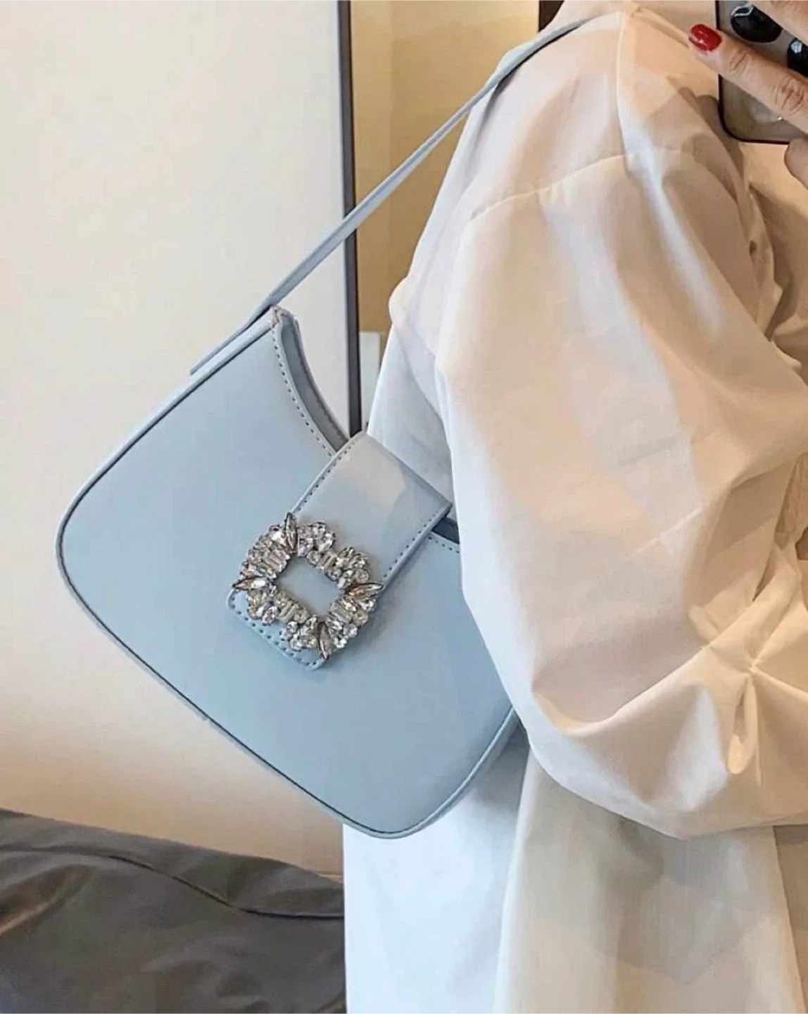 Light Blue Crystal Buckle Shoulder Bag thumbnail